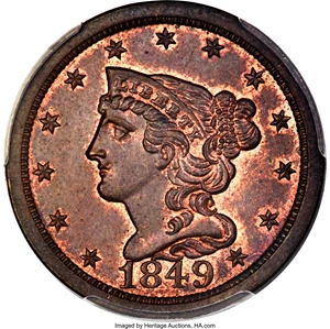 1849 Braided Hair Half Penny RB Coin Pricing Guide