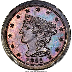 image for: 1844 Second Restrike (Reverse of 1840), B-3, C-SR21, R.6, PR66+ Brown PCGS. Our EAC Grade PR64. CAC. ...