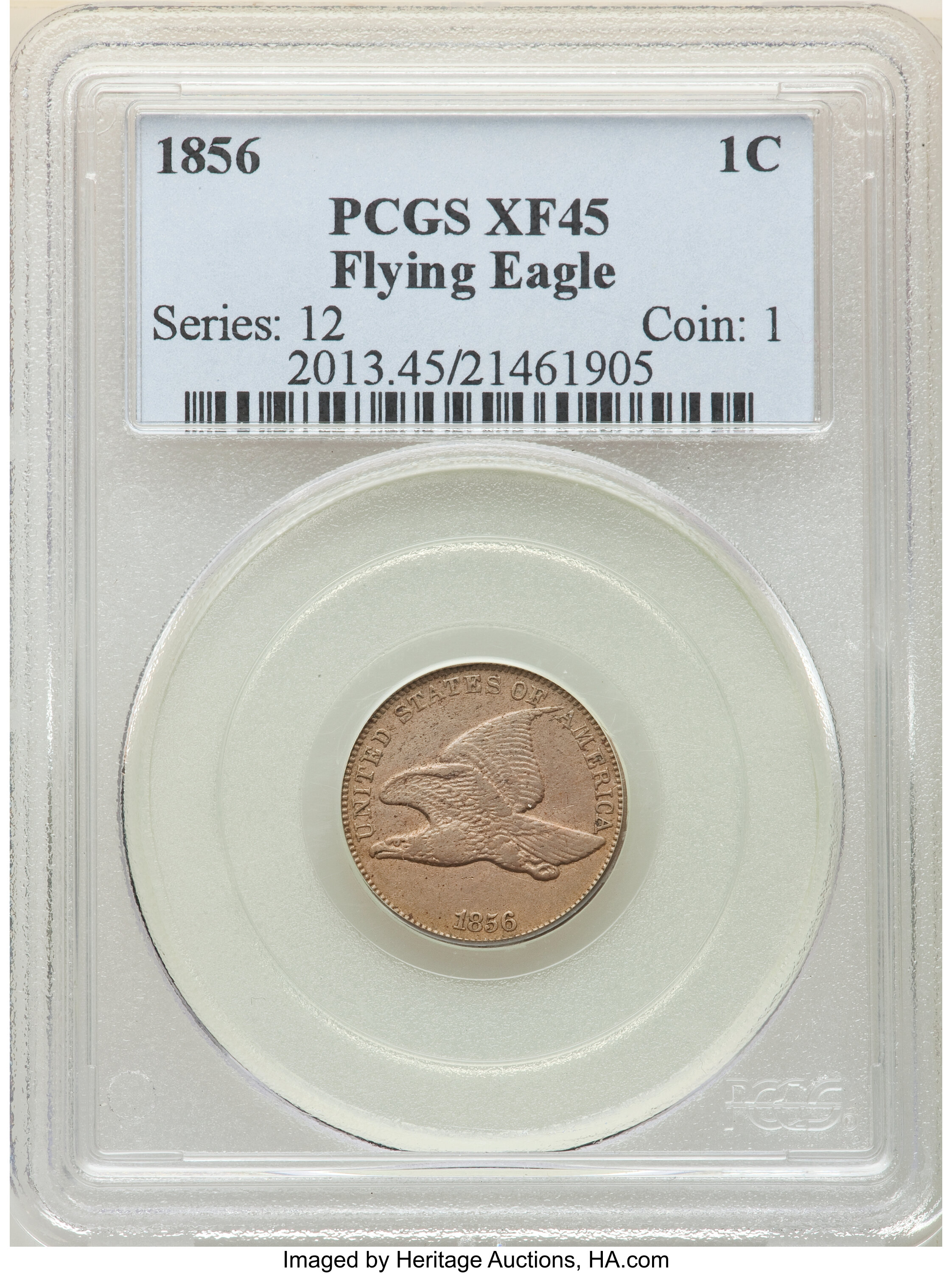 1856 1c Flying Eagle, Repunched 5, High Leaves, S-3 MS thumbnail 16