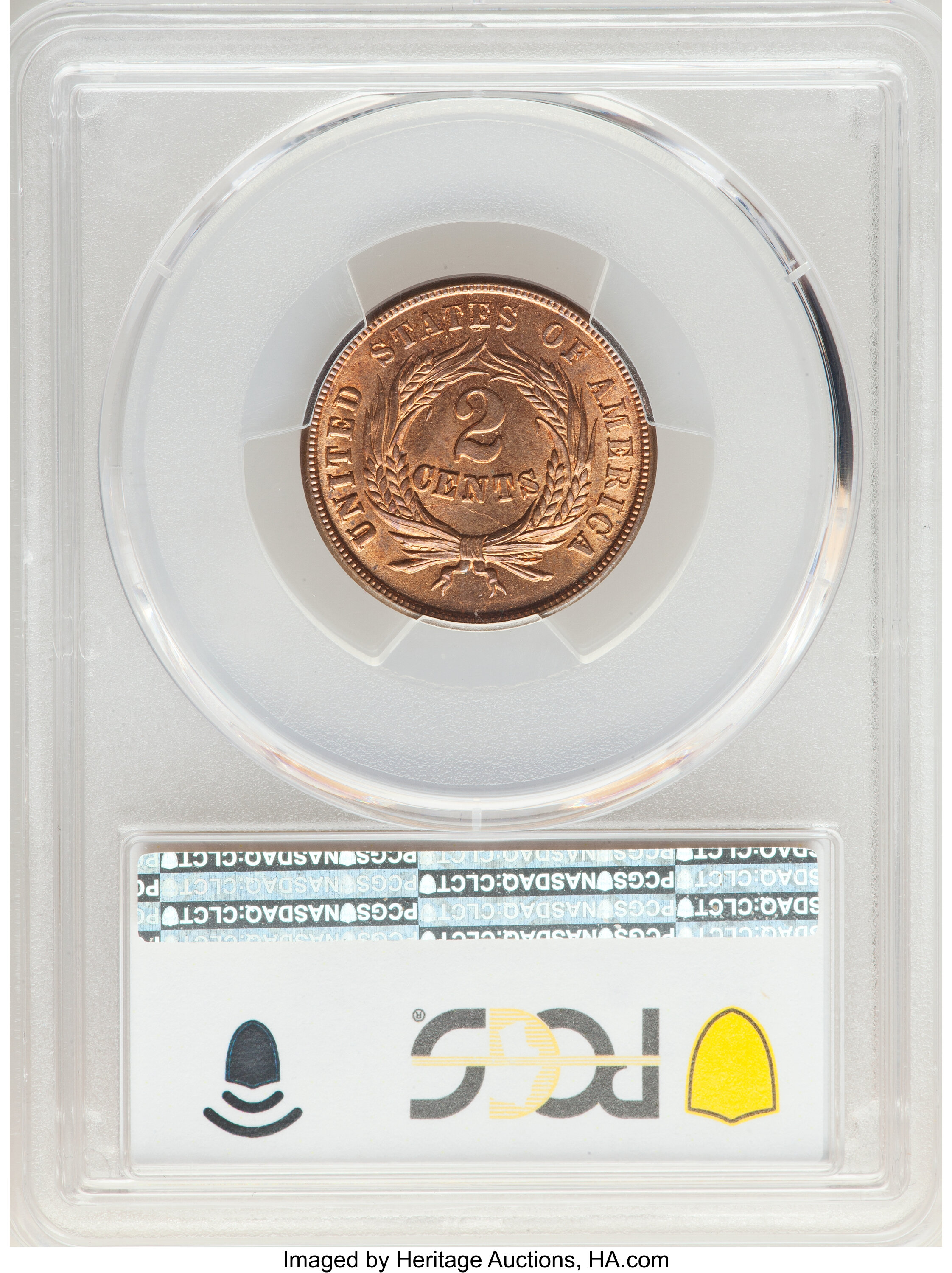 1864 2c Large Motto, Clash Indian Cent, FS-1901 MS RB MS62 RB thumbnail 4
