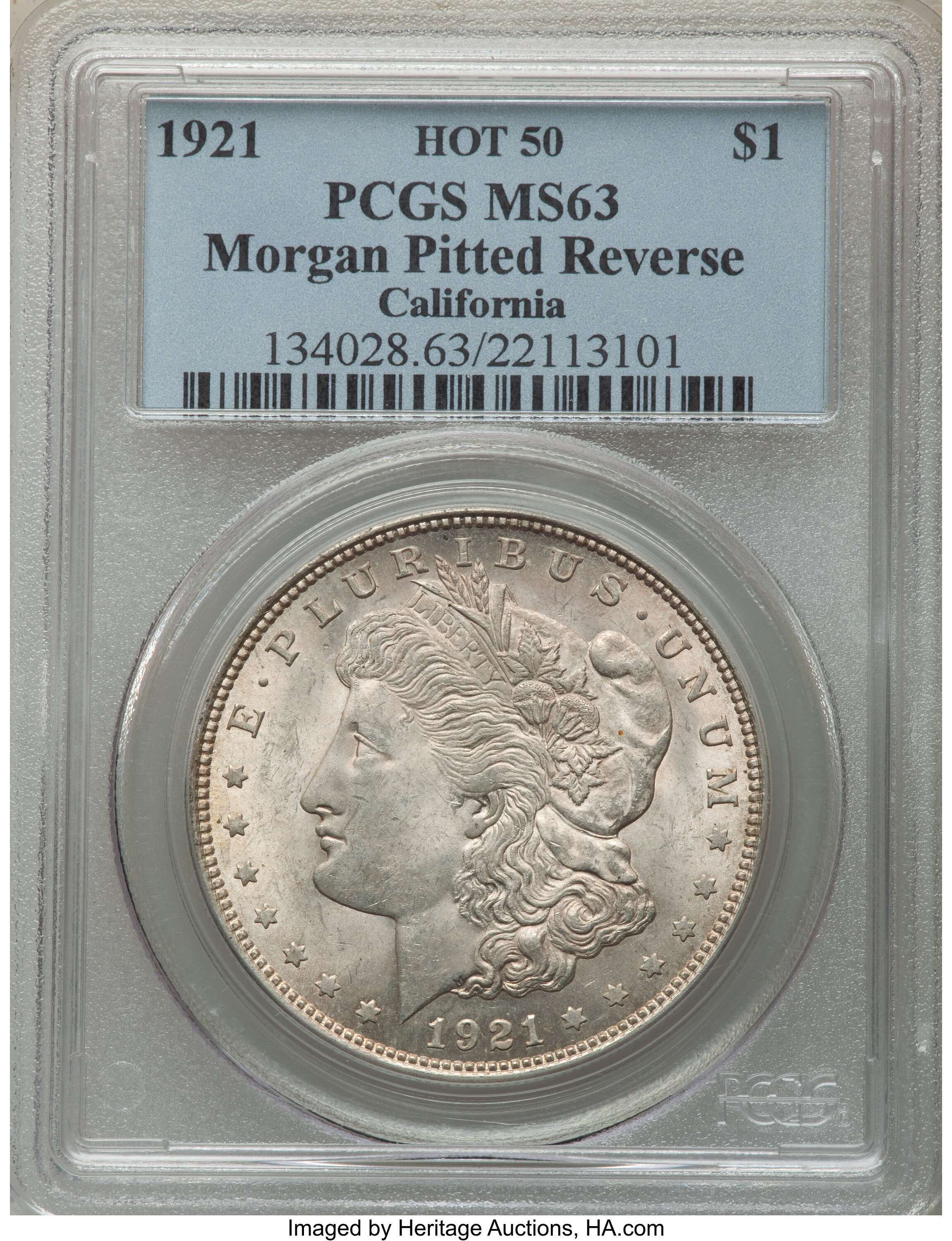 1921 $1 VAM-3C1, Pitted Reverse, Hot-50, MS63 PCGS. Ex: California....