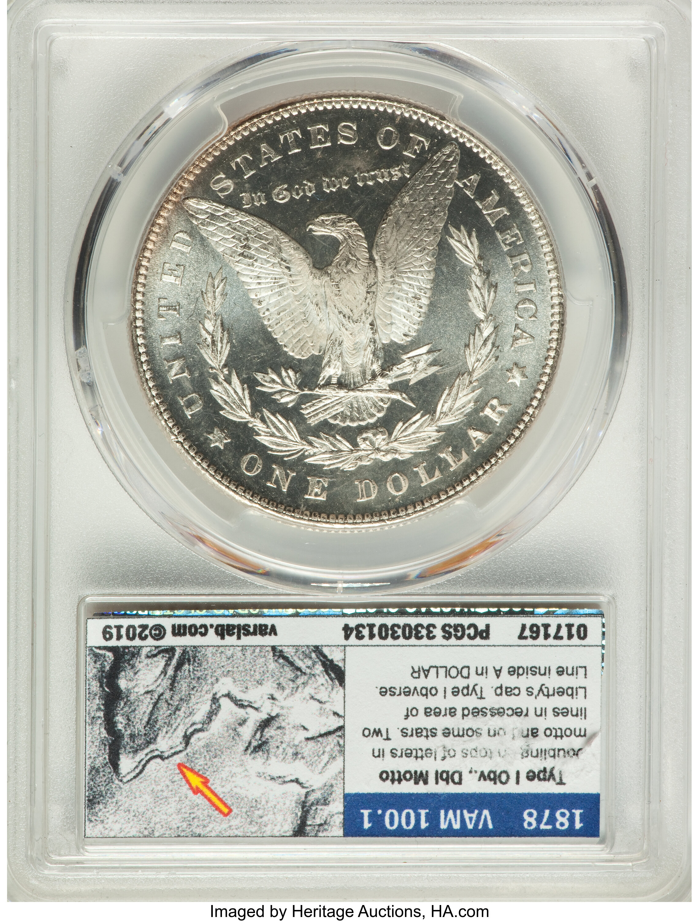 1878 7TF $1  Reverse of 1878, Type 1 Obv, VAM-100 MS PL AU58 PL thumbnail 2