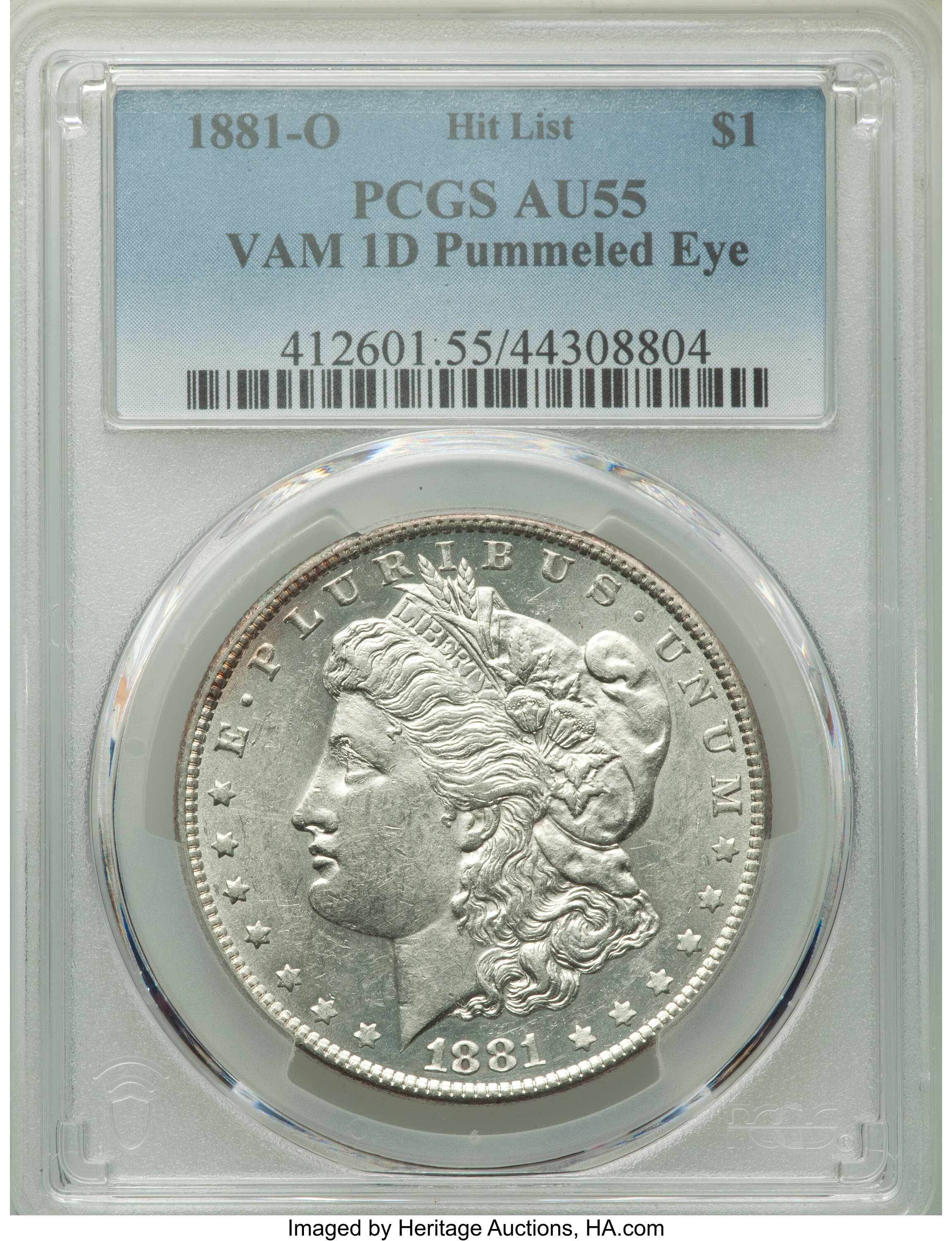1881-O $1 Pummeled Eye, VAM-1D, AU55 PCGS. A Hit List Variety. PCGS Population: (13/34). NGC Census: (0/0). AU55. ...