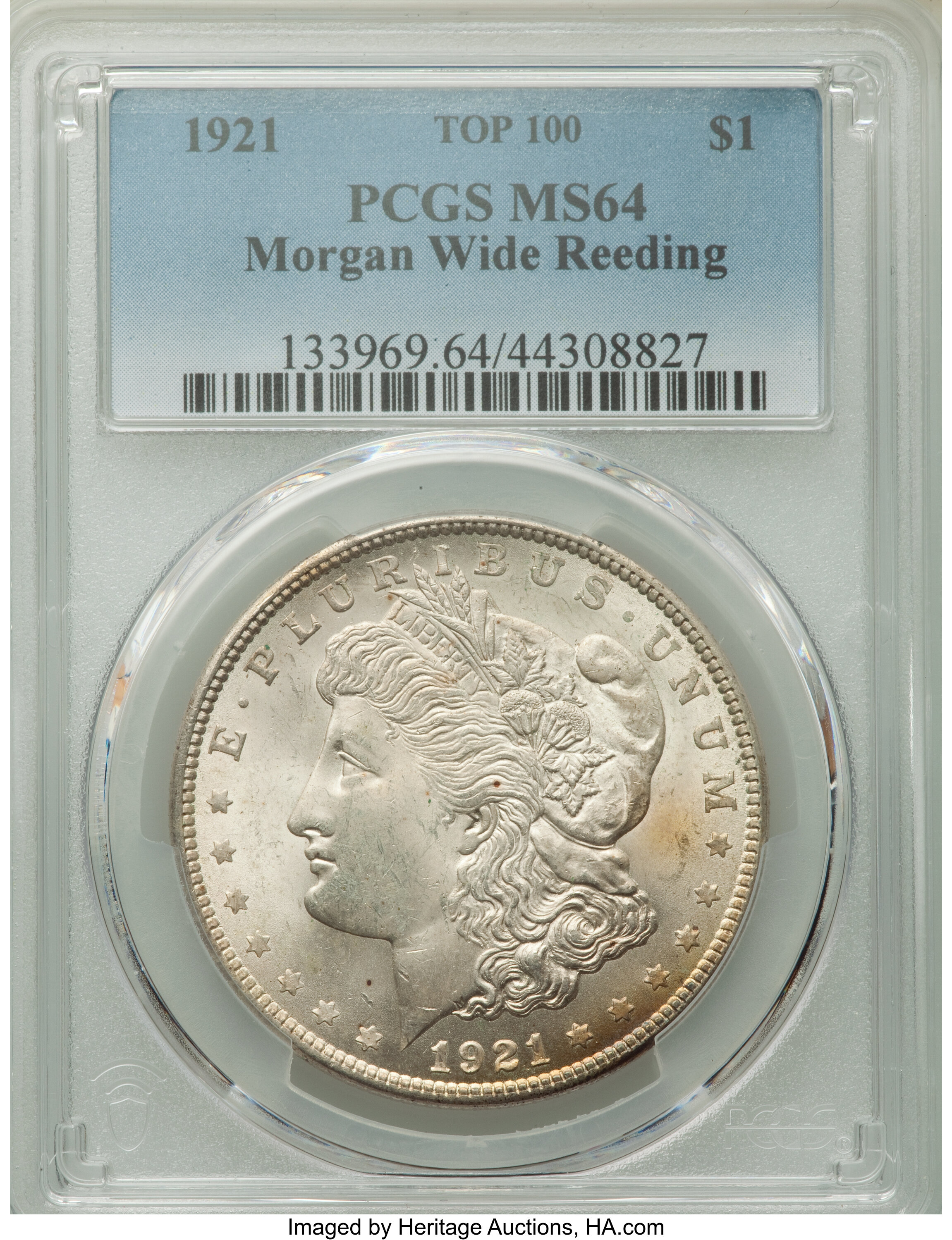 1921 $1 Wide Reeding, Top 100, MS64 PCGS. PCGS Population: (65/8). NGC Census: (0/0). MS64. ...