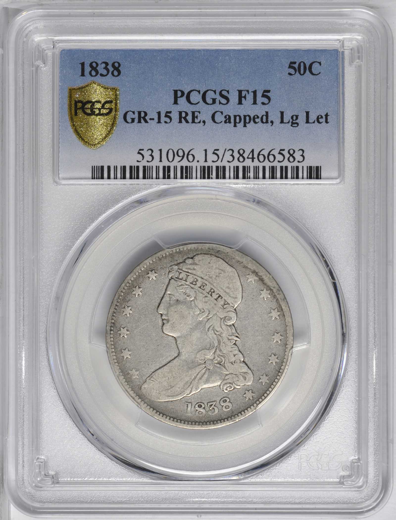 1838 50c Reeded Edge, GR-15 AG3 CAC thumbnail 3