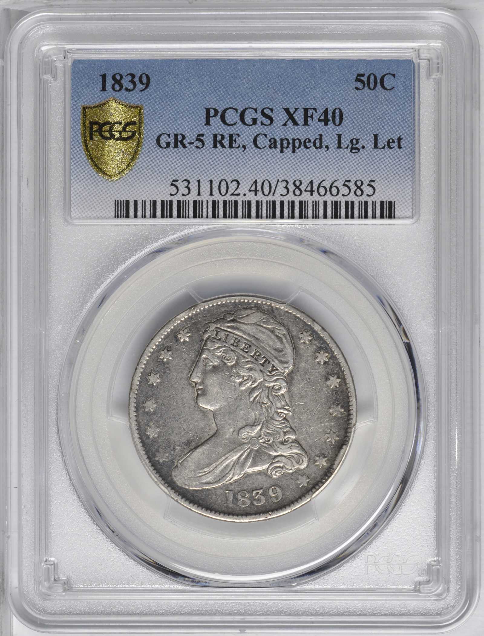 1839 50c Reeded Edge, Large Letters Reverse, GR-5 MS62 CAC thumbnail 24