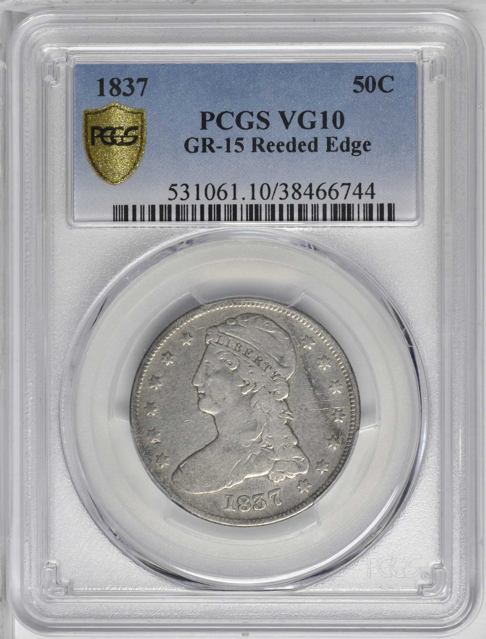 1837 50c Reeded Edge, GR-15 AG3 CAC thumbnail 3