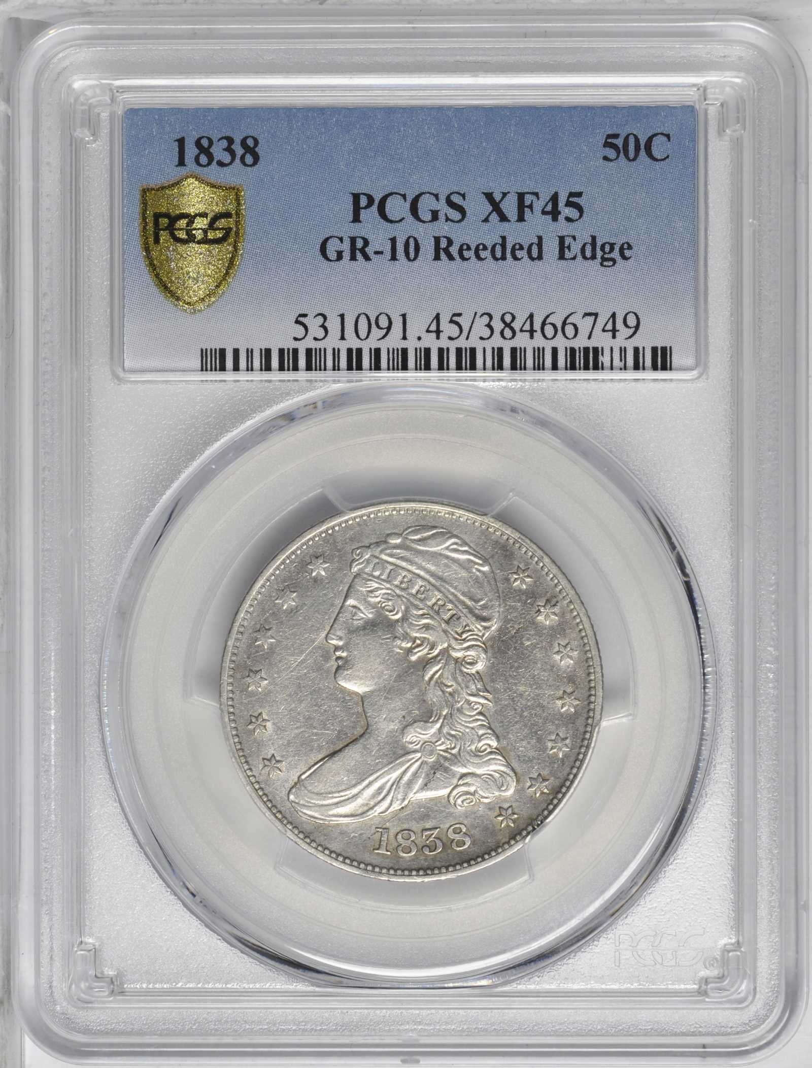 1838 50c Reeded Edge, GR-10 MS66 CAC thumbnail 4