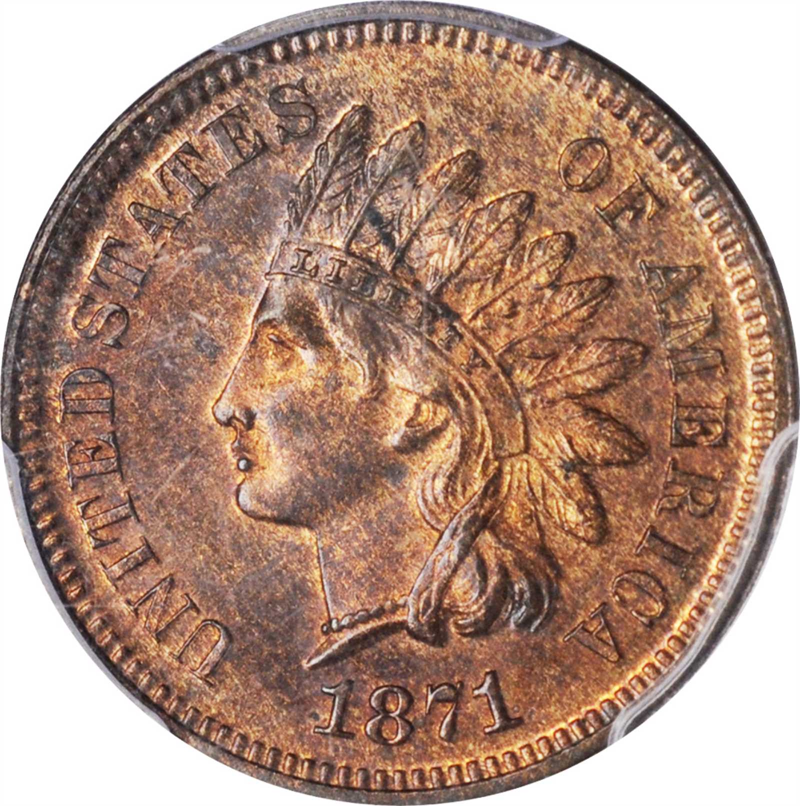 1871 Indian Cent. Shallow N. FS-901. MS-63 RB (PCGS).