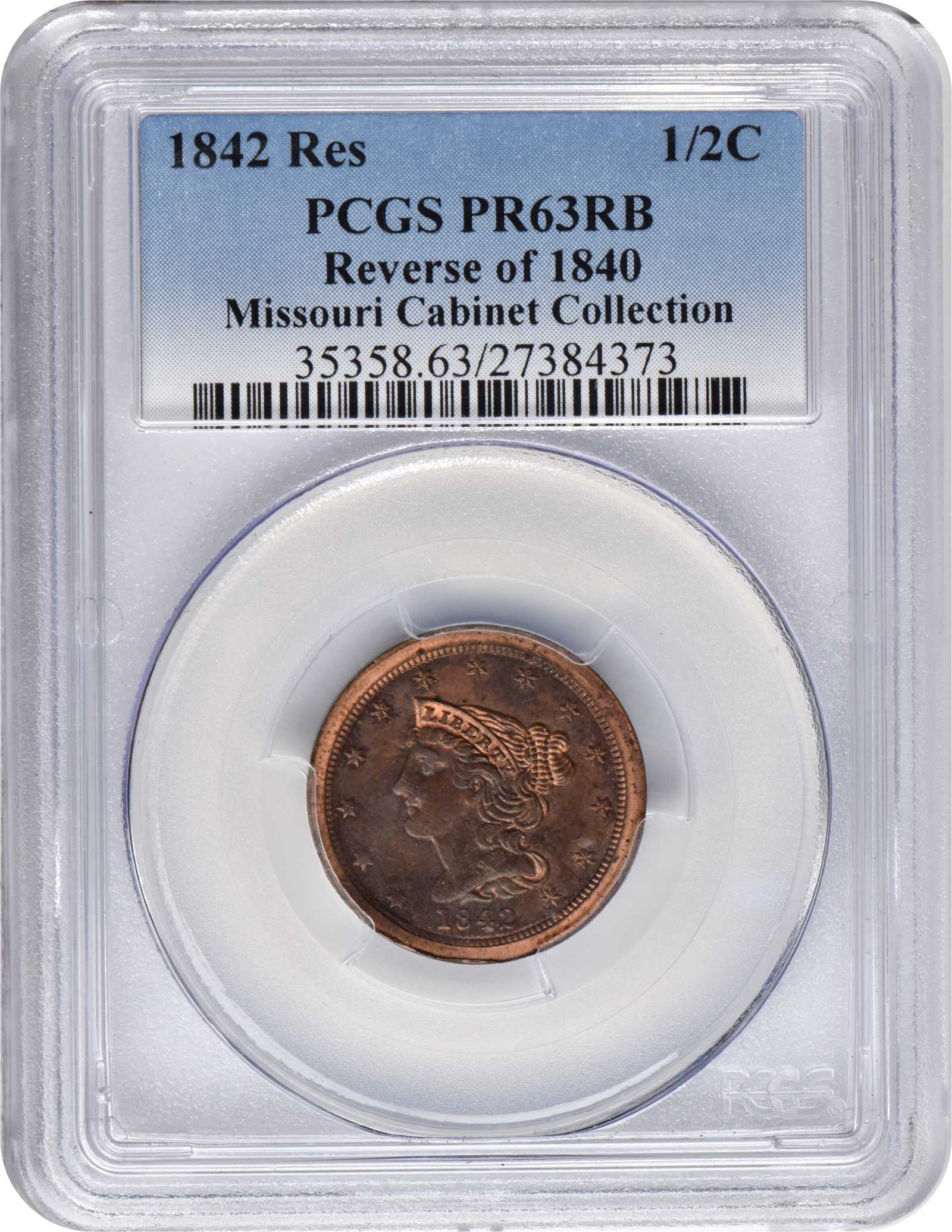 1842 1/2c Restrike, Reverse of 1840 PR RB PR60 RB thumbnail 3