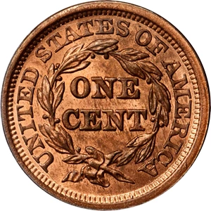 image for: 1845 Braided Hair Cent. N-9. Rarity-2. MS-64 RD (PCGS). CAC.