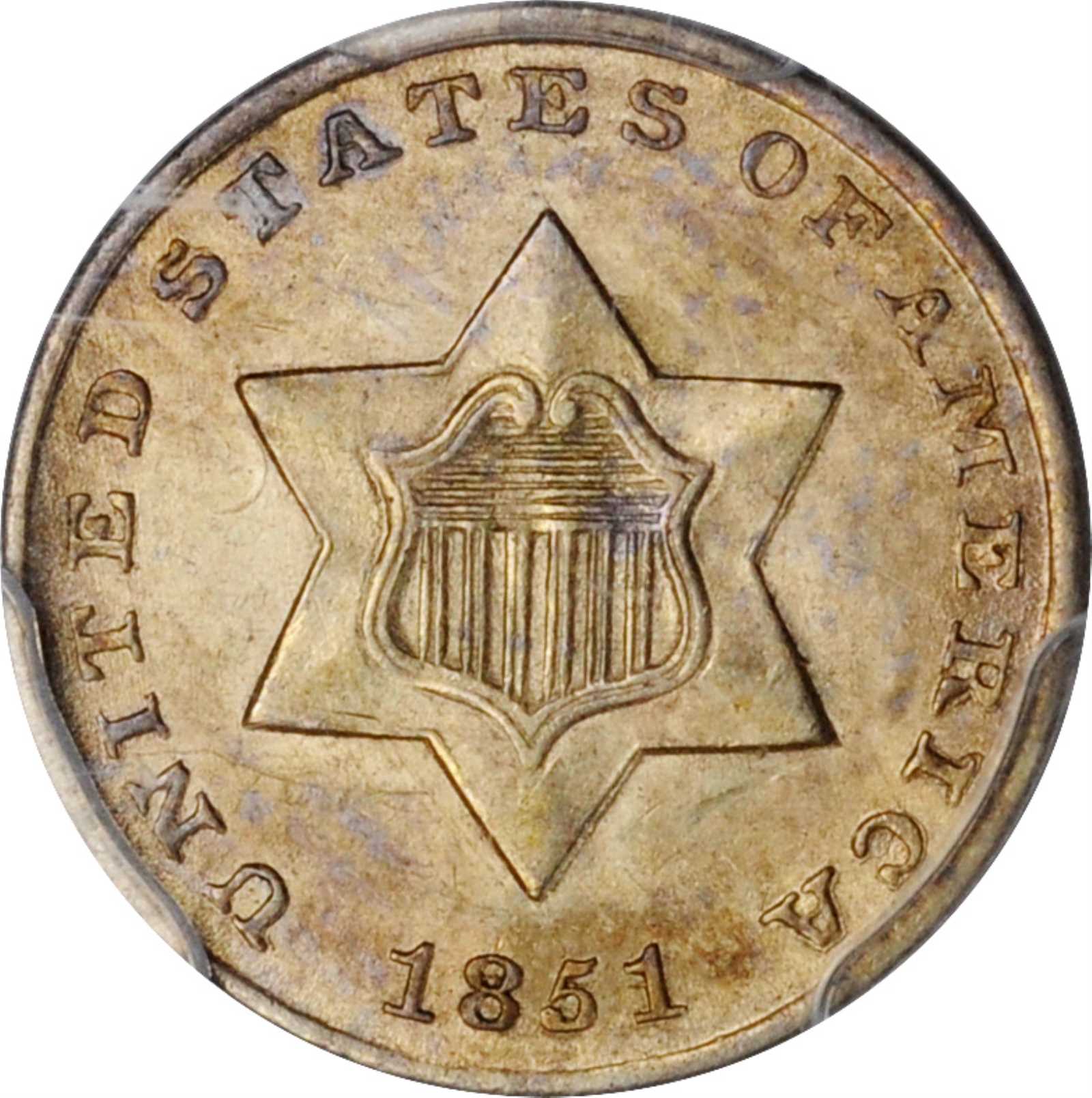 1851 Silver Three-Cent Piece. FS-302. Repunched Date. MS-64 (PCGS). CAC.