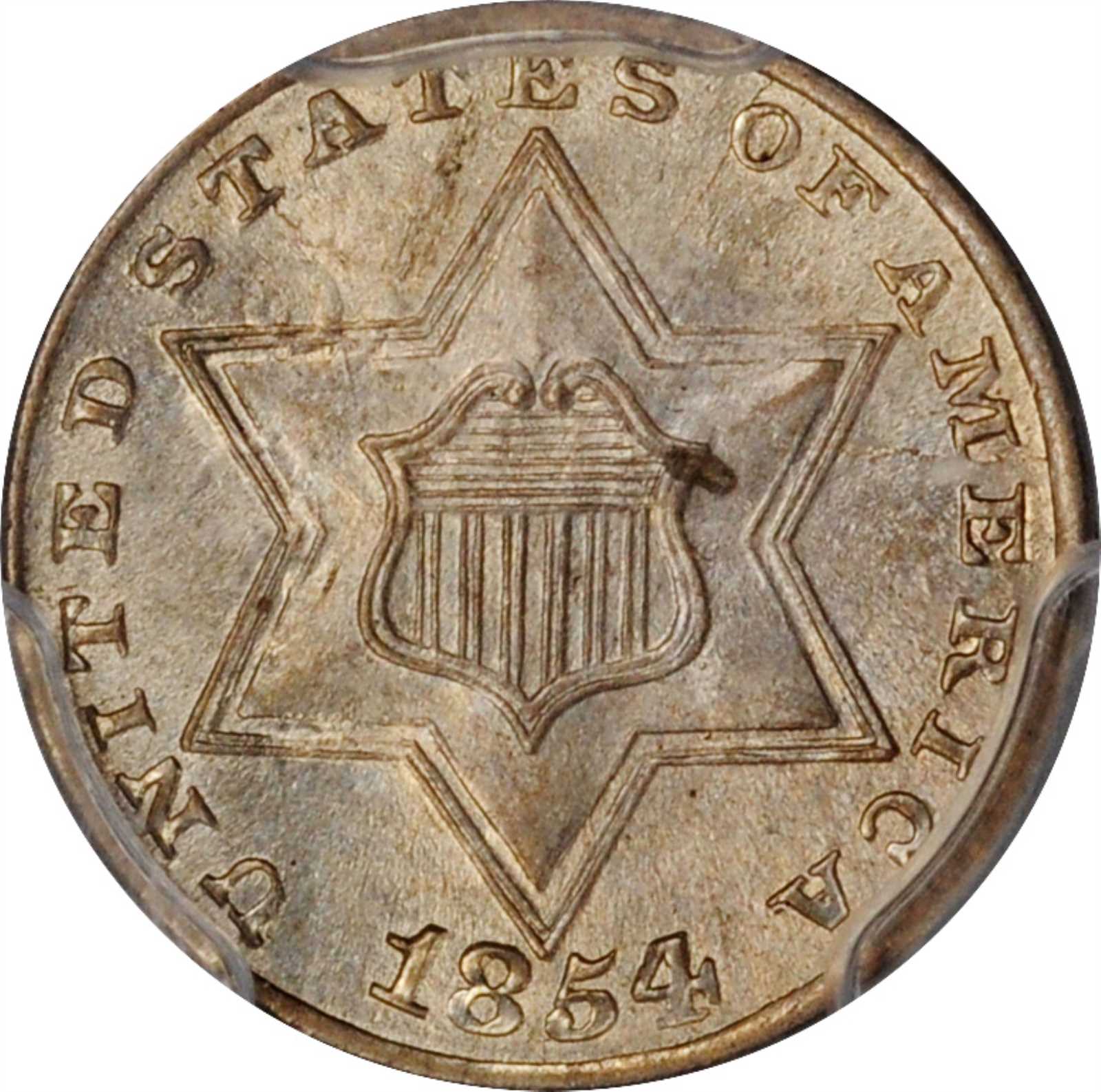 1854 Silver Three-Cent Piece. FS-301. Repunched Date. MS-65 (PCGS).
