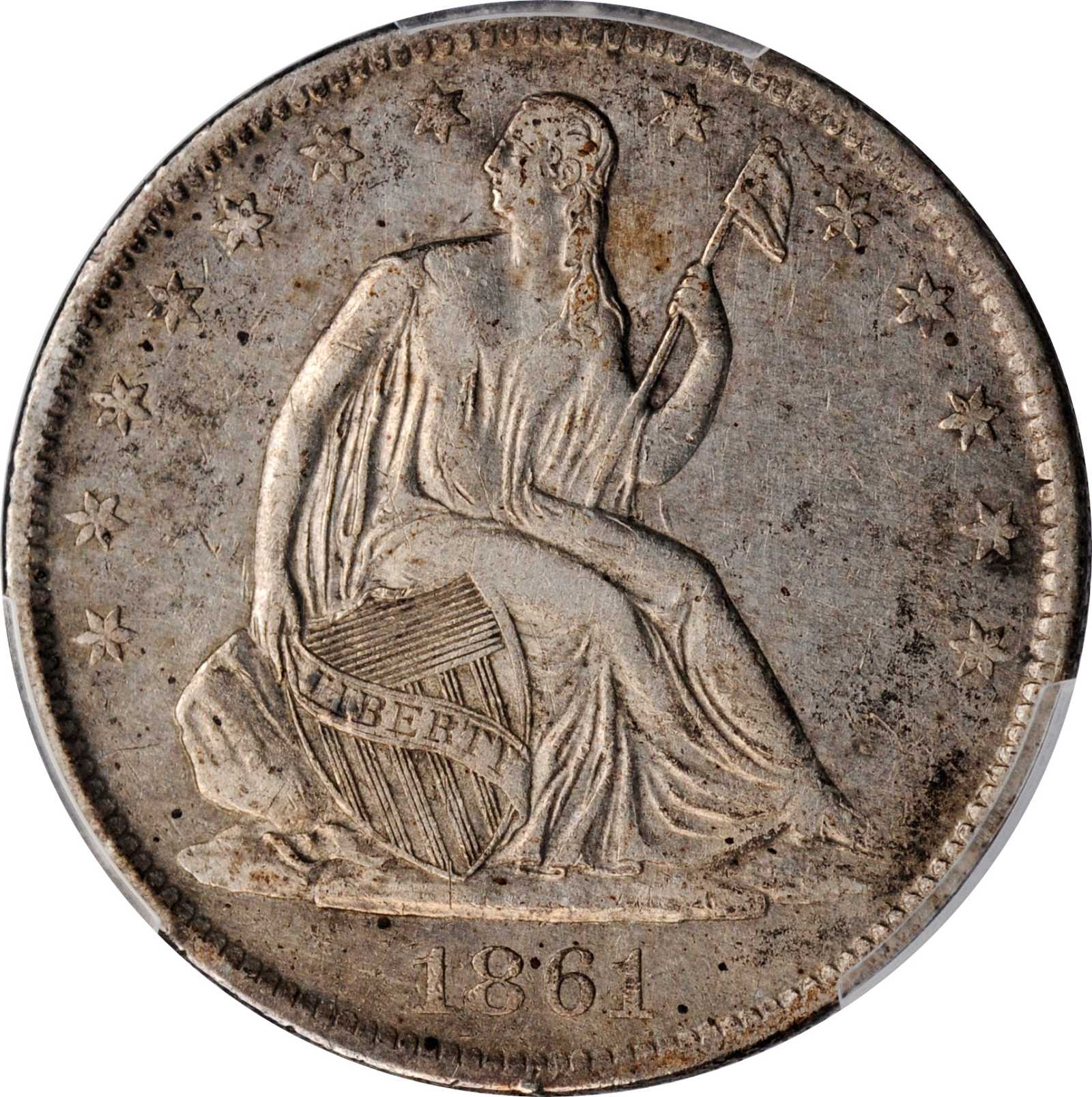 1861-O Liberty Seated Half Dollar. Confederate States Issue. W-15. Rarity-2. Speared Olive Bud. VF Details--Cleaned (PCGS).