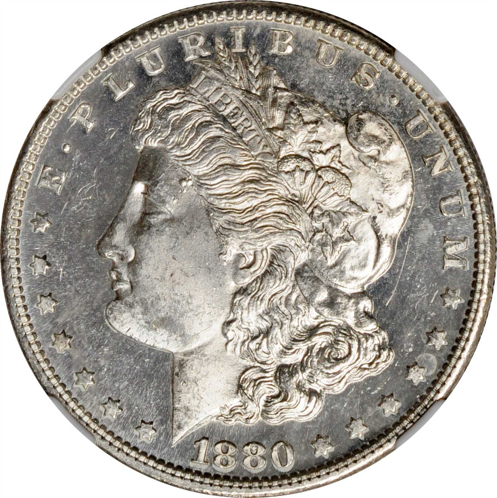1880/79-S Morgan Silver Dollar. VAM-8. Top 100 Variety. Medium S. MS-63 DPL (NGC).
