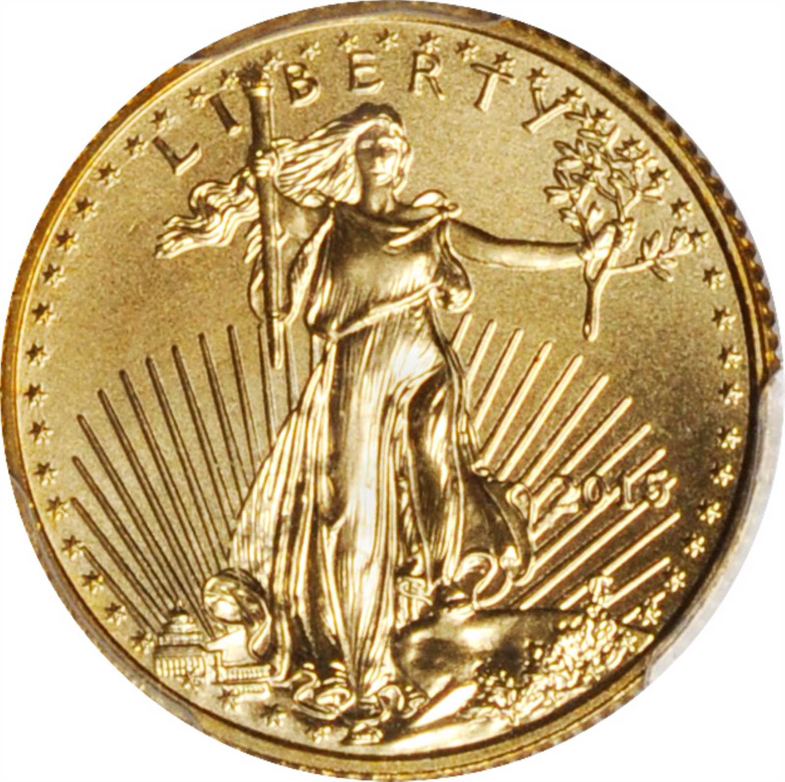 2015 Tenth-Ounce Gold Eagle. Wide Reeds. First Strike. MS-70 (PCGS).