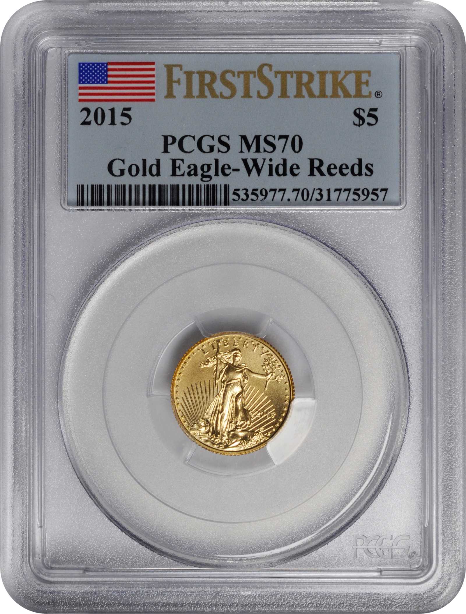 2015 $5  Gold Eagle, Wide Reeding MS68 CAC thumbnail 8