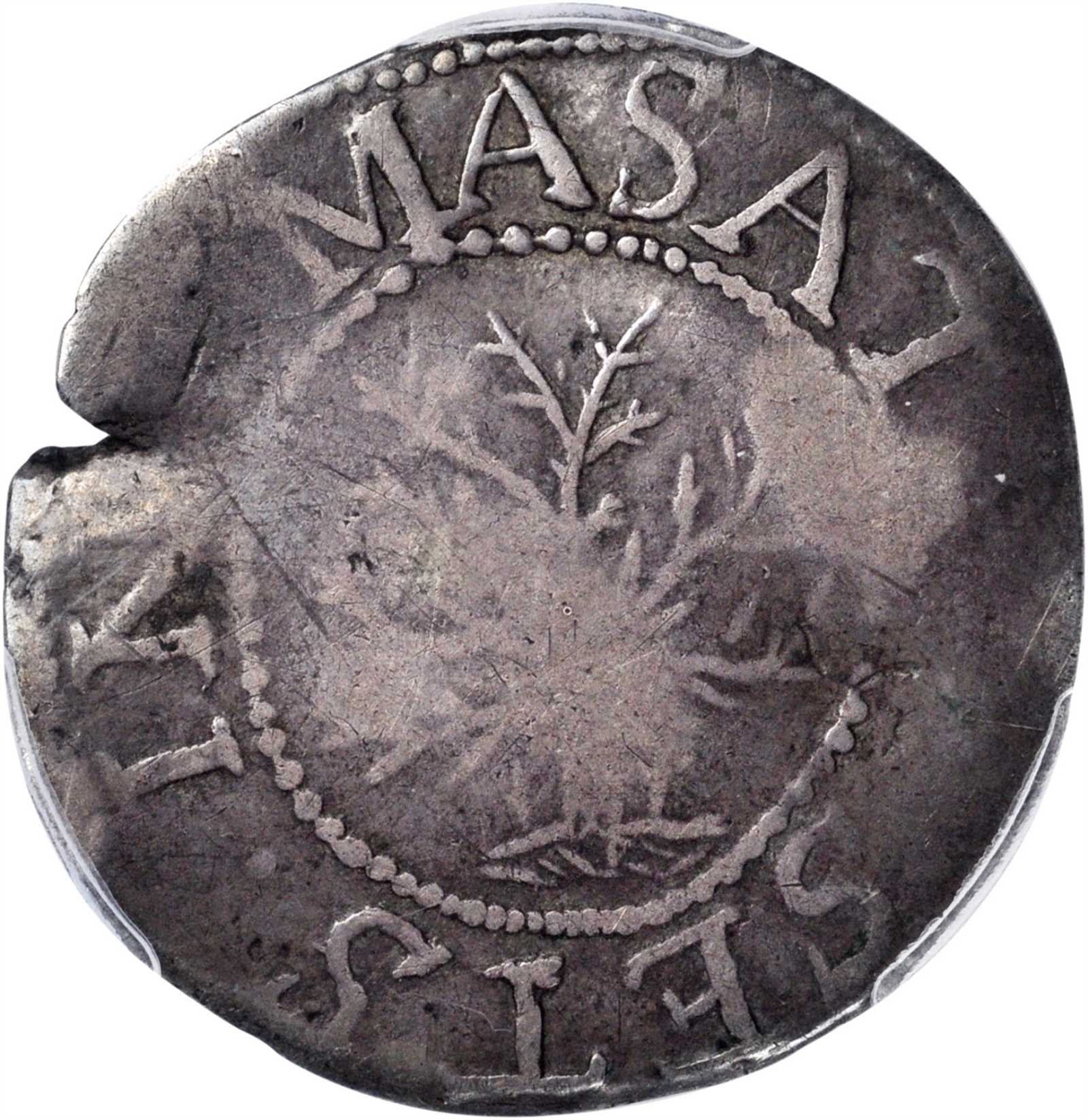 1652 Oak Tree Shilling. Noe-2, Salmon 1-B, W-440. Rarity-7. IN at Left. Fine-12 (PCGS).