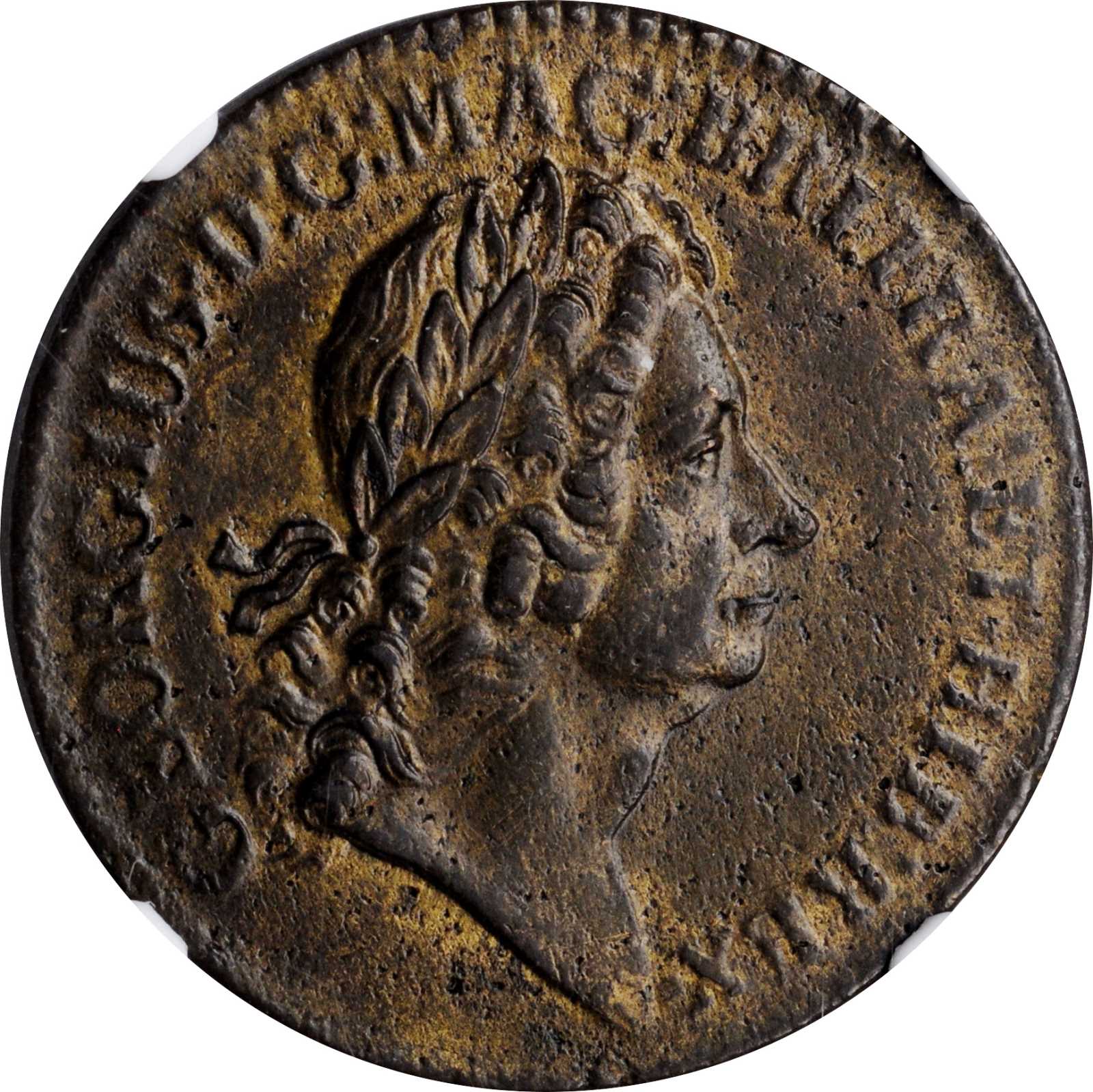 1722 Rosa Americana Twopence. Martin 3.12-C.2, W-1326. Rarity-3. Period After REX, Old Head. AU-58 (NGC).