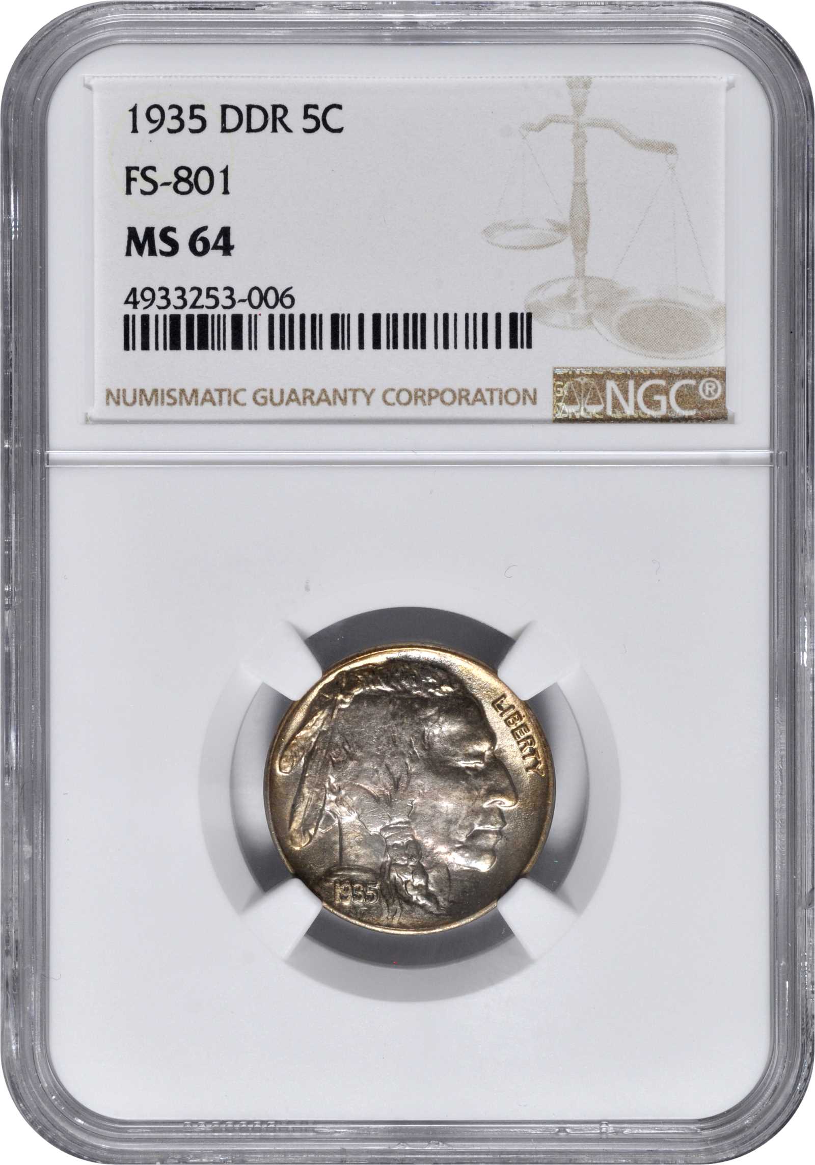1935 5c Doubled Die Reverse MS64 thumbnail 3