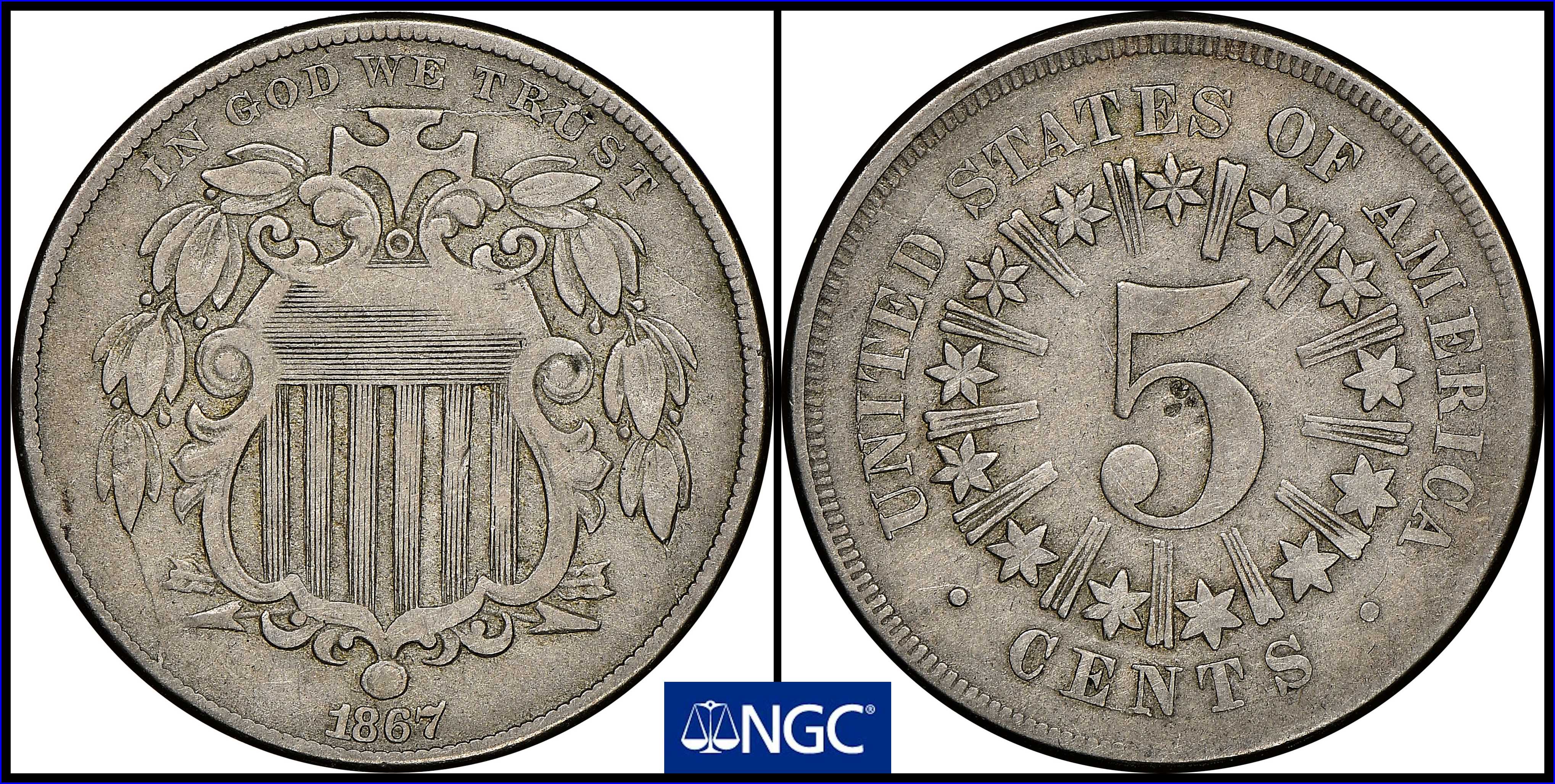 1867 5c Rays, MPD, FS-304 MS thumbnail 2