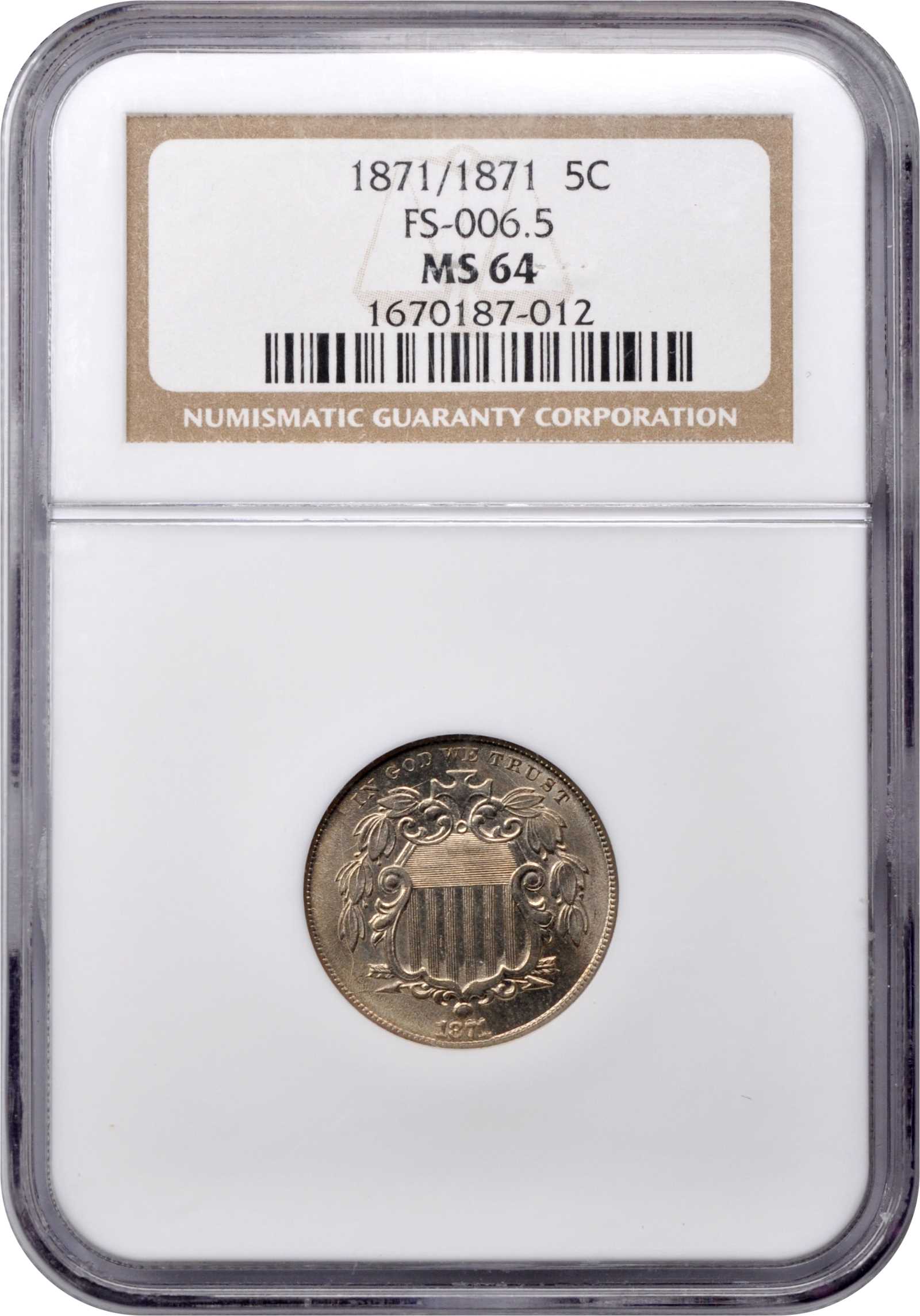 1871 5c Repunched Date, FS-301 F12 CAC thumbnail 5