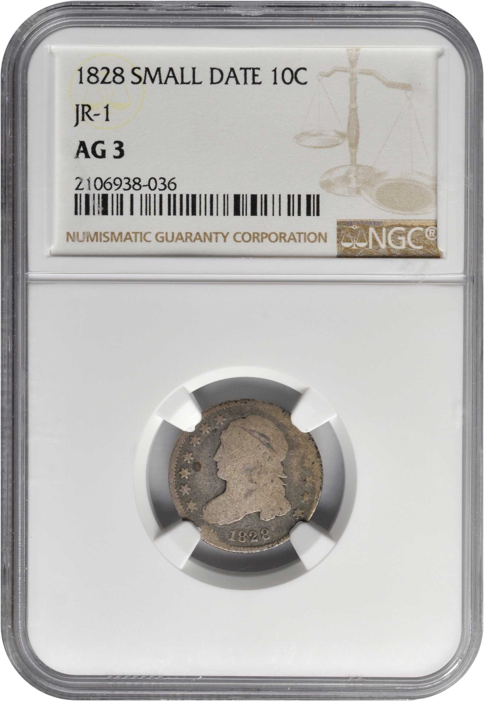 1828 10c Small Planchet, Small Date F12 CAC thumbnail 15