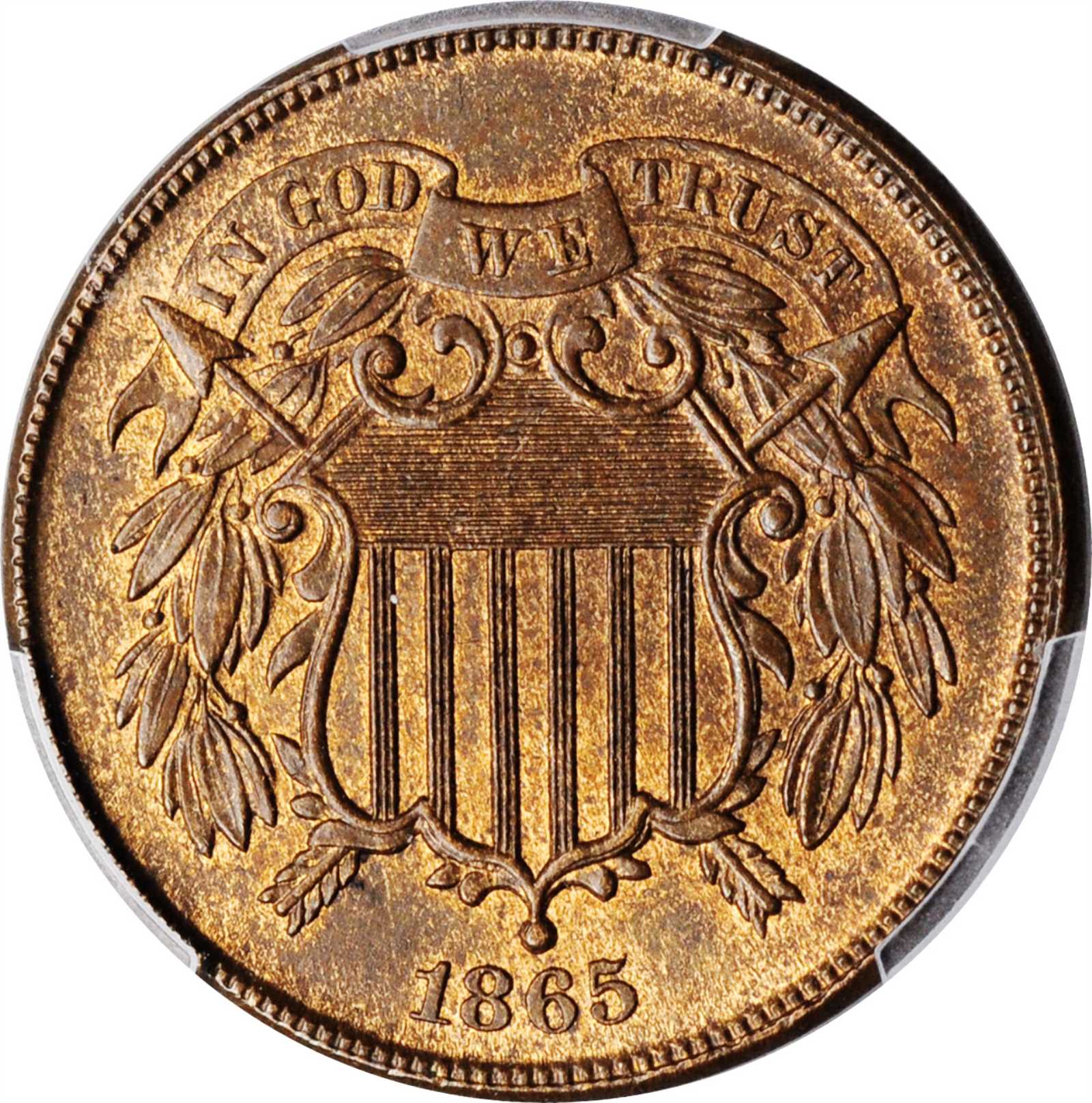 1865 Two-Cent Piece. Fancy 5. MS-63 RB (PCGS).