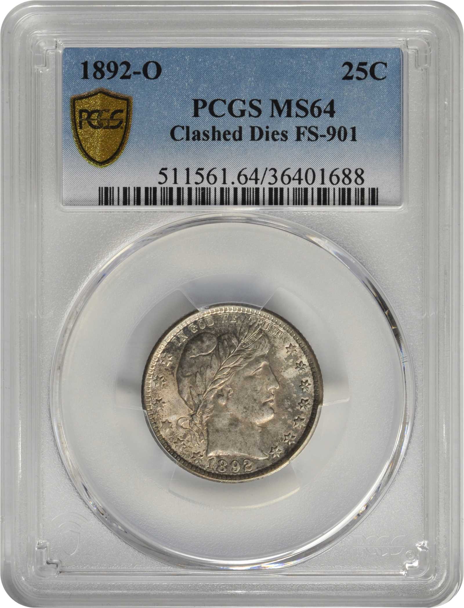 1892-O 25c Clashed Dies, Covered E Rev, FS-401/901 AU55 CAC thumbnail 5