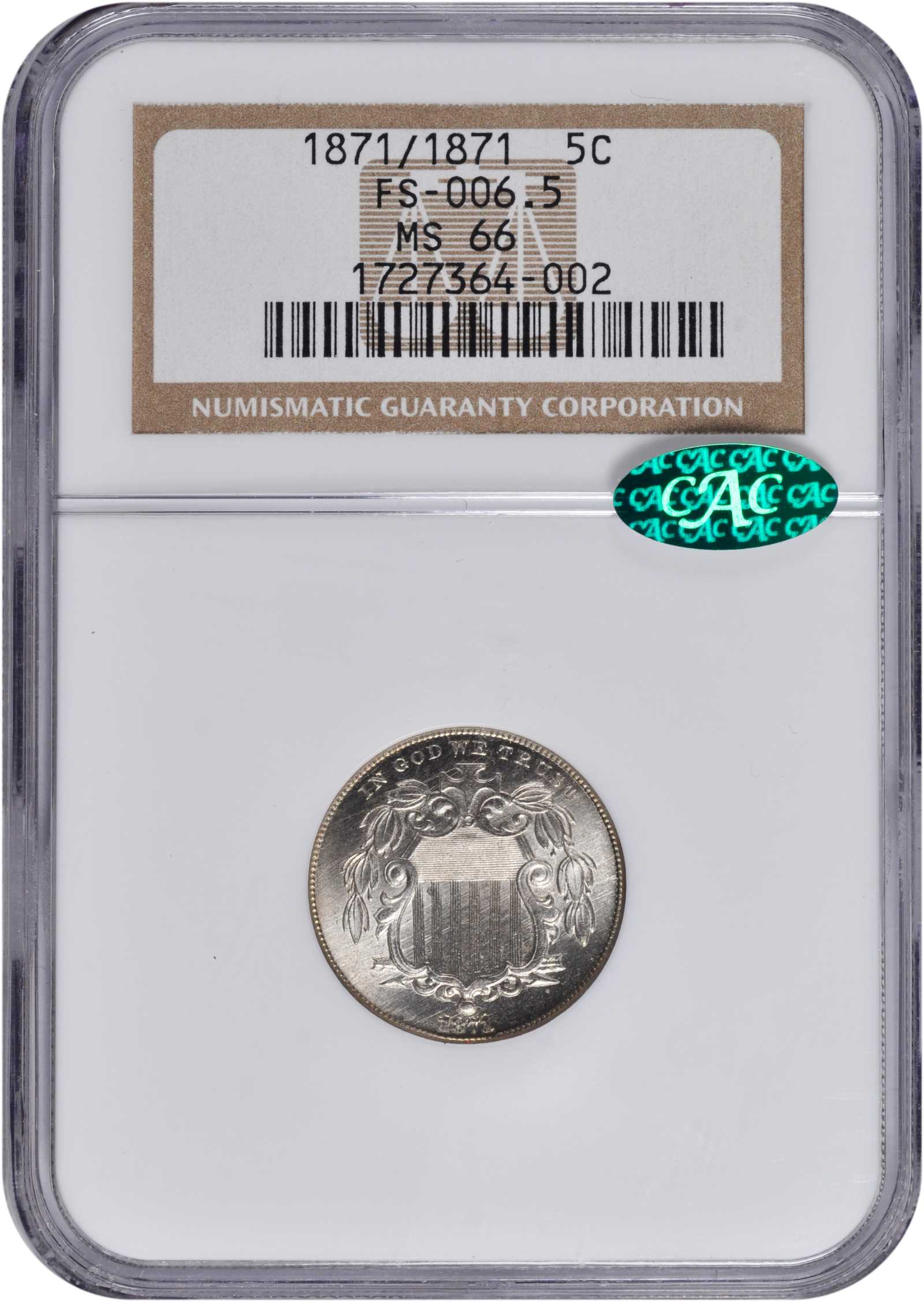 1871 5c Repunched Date, FS-301 F12 CAC thumbnail 11