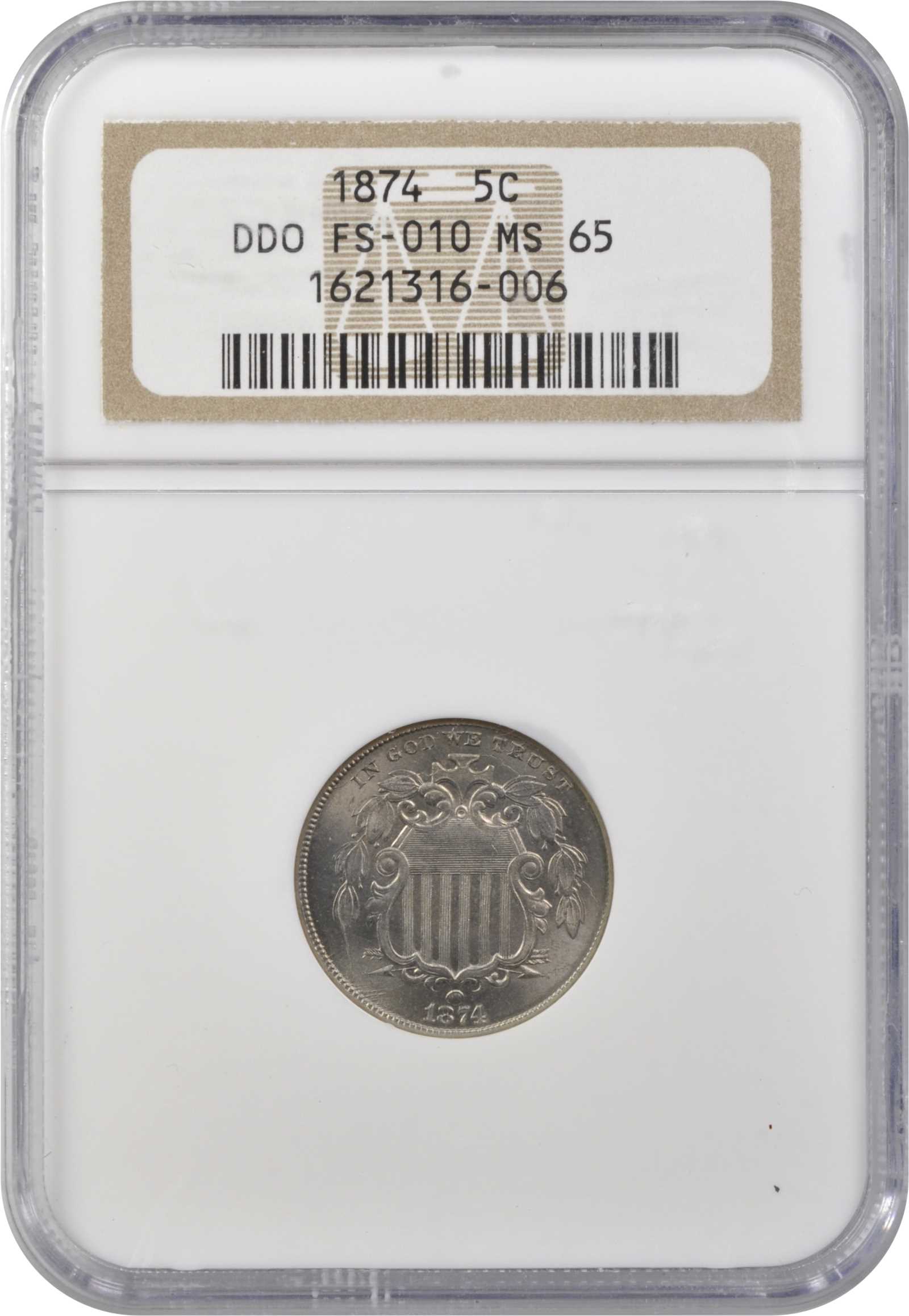 1874 5c Doubled Die Obverse, FS-101 VG10 CAC thumbnail 5