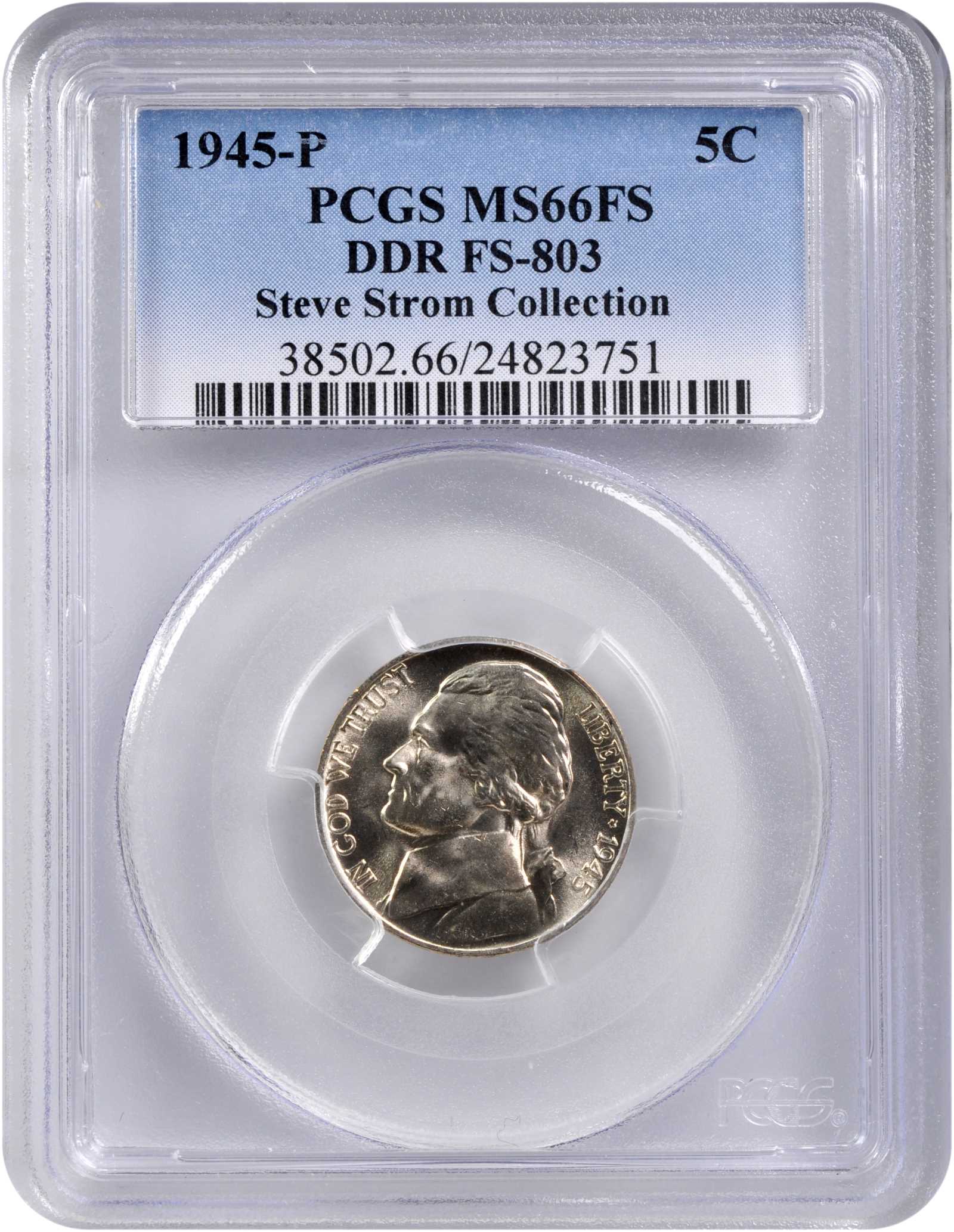 1945-P 5c Silver, Triple Die Reverse, FS-803 MS FS MS66 FS thumbnail 3
