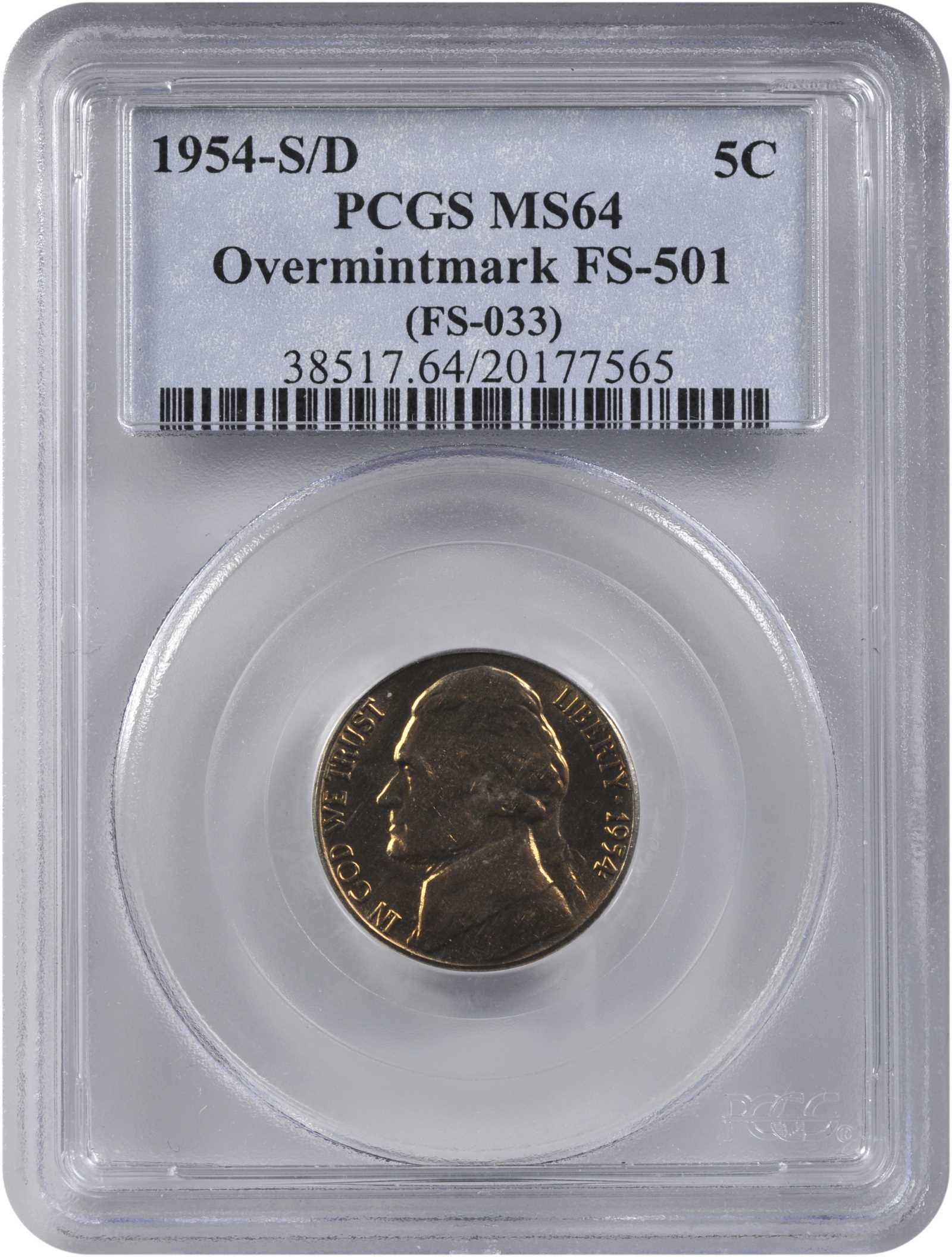 1954-S/D 5c Overmintmark, FS-501 AU50 thumbnail 16