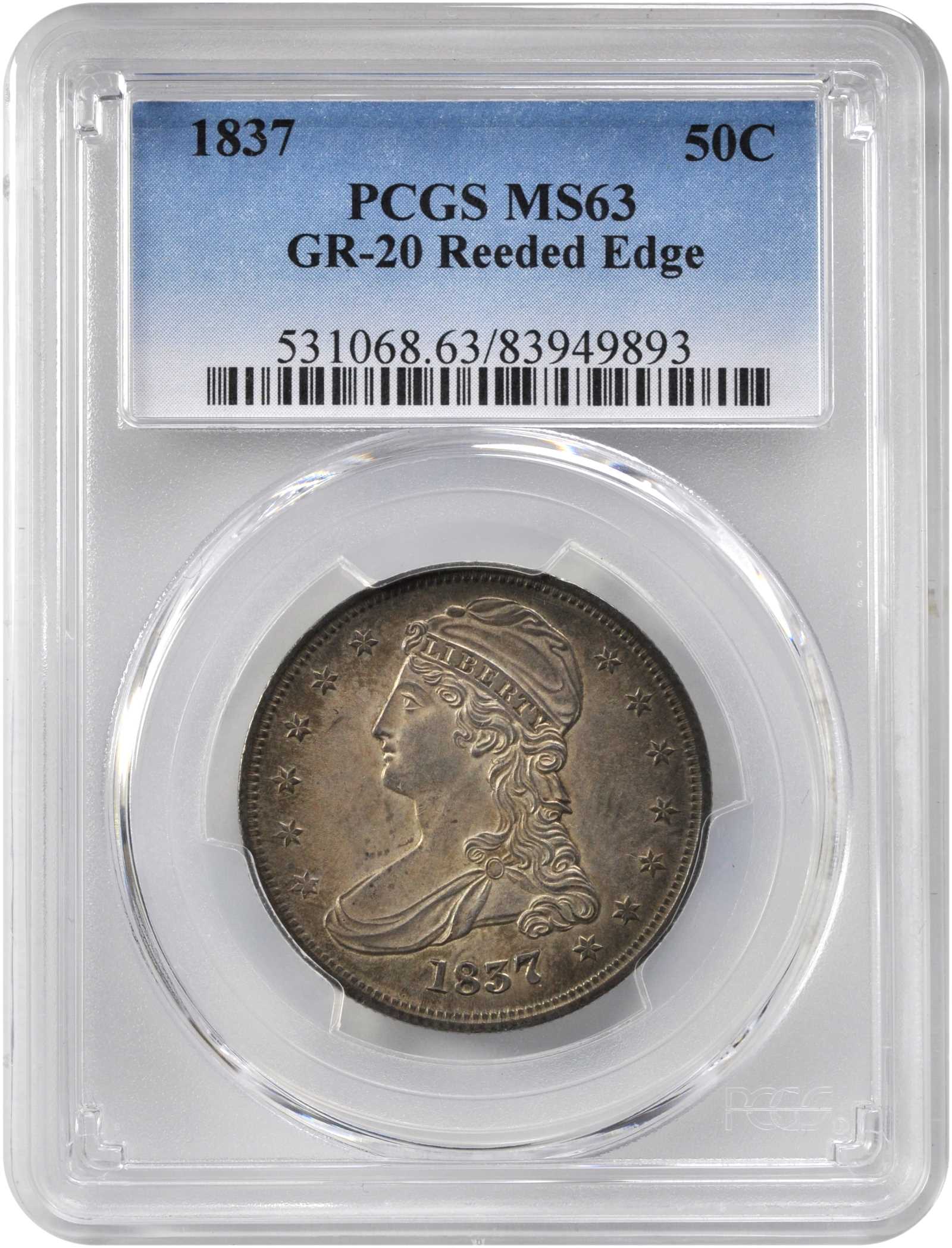 1837 50c Reeded Edge, GR-20 XF45 thumbnail 4
