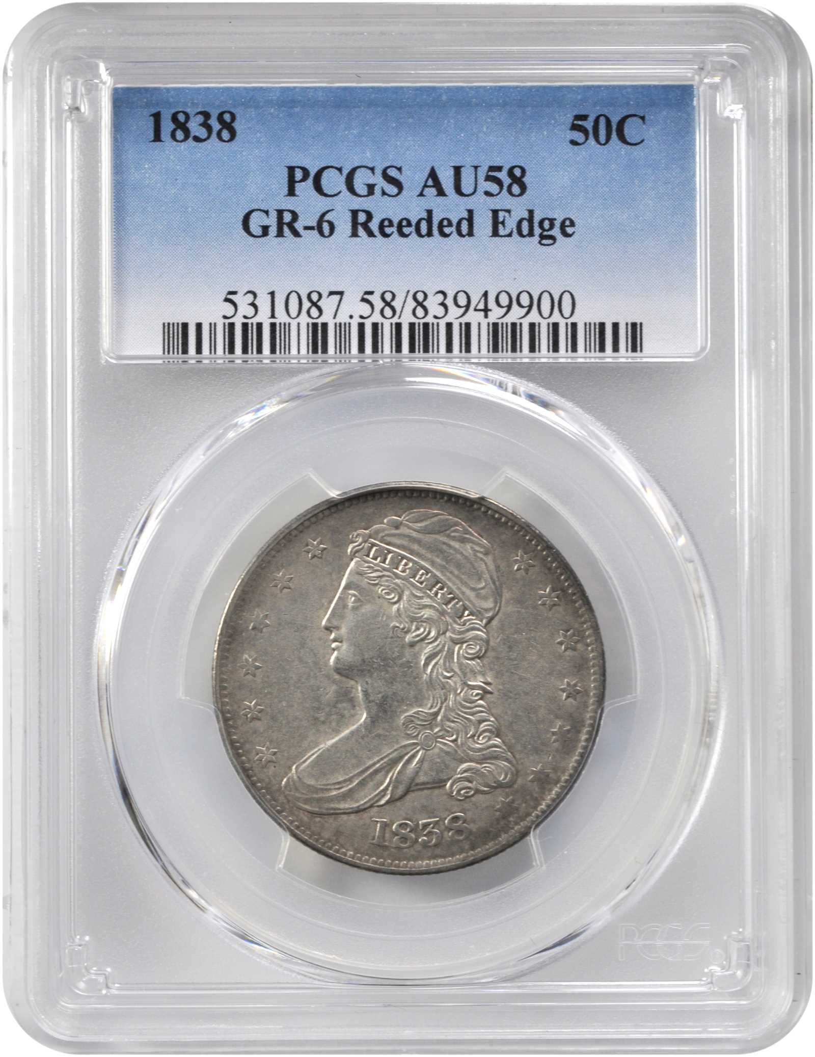 1838 50c Reeded Edge, GR-6 VG10 thumbnail 8