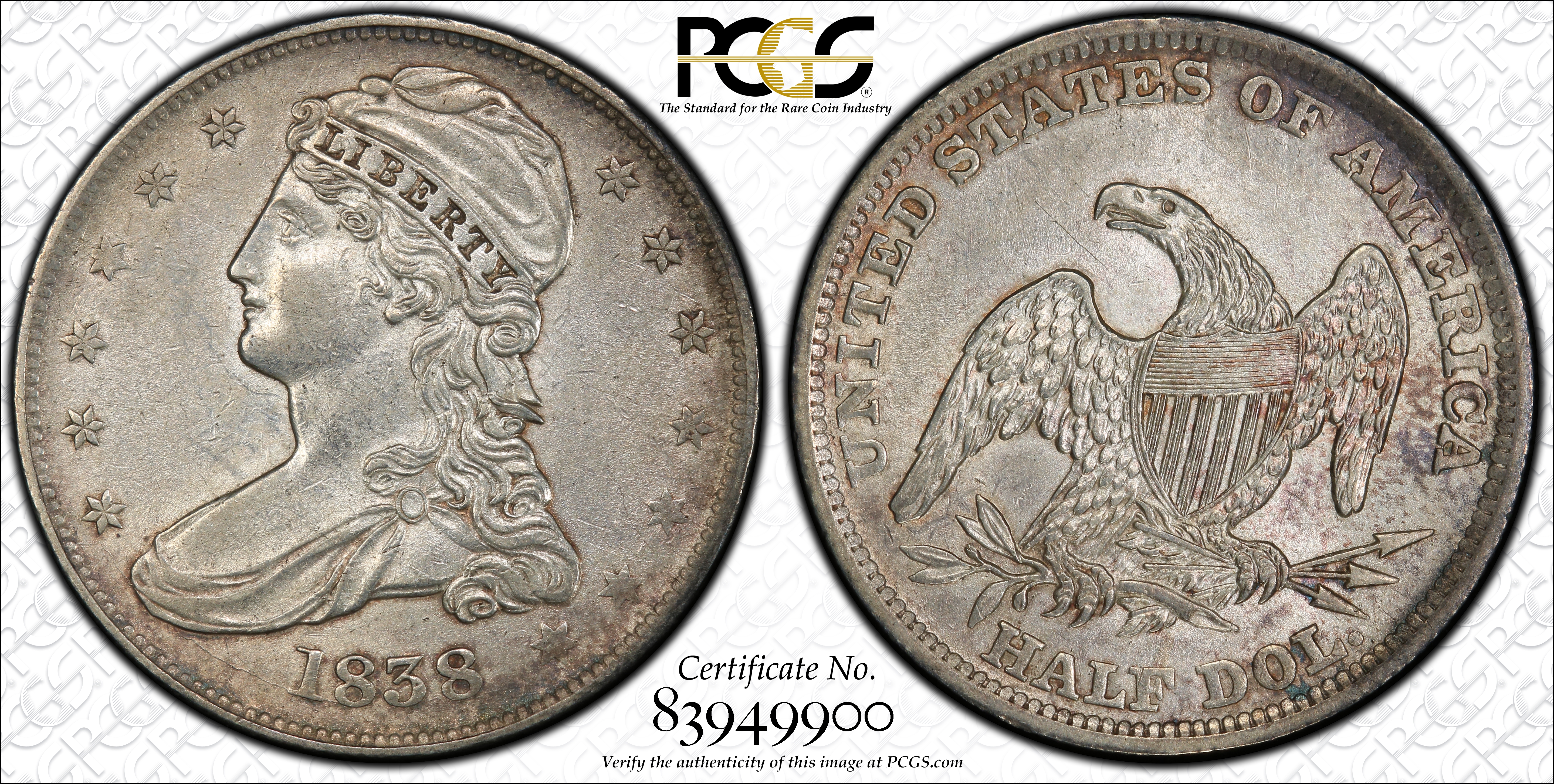 1838 50c Reeded Edge, GR-6 F15 CAC thumbnail 11