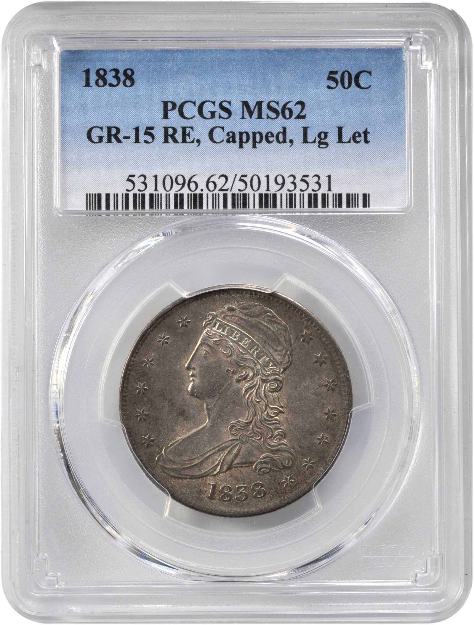 1838 50c Reeded Edge, GR-15 AG3 CAC thumbnail 10