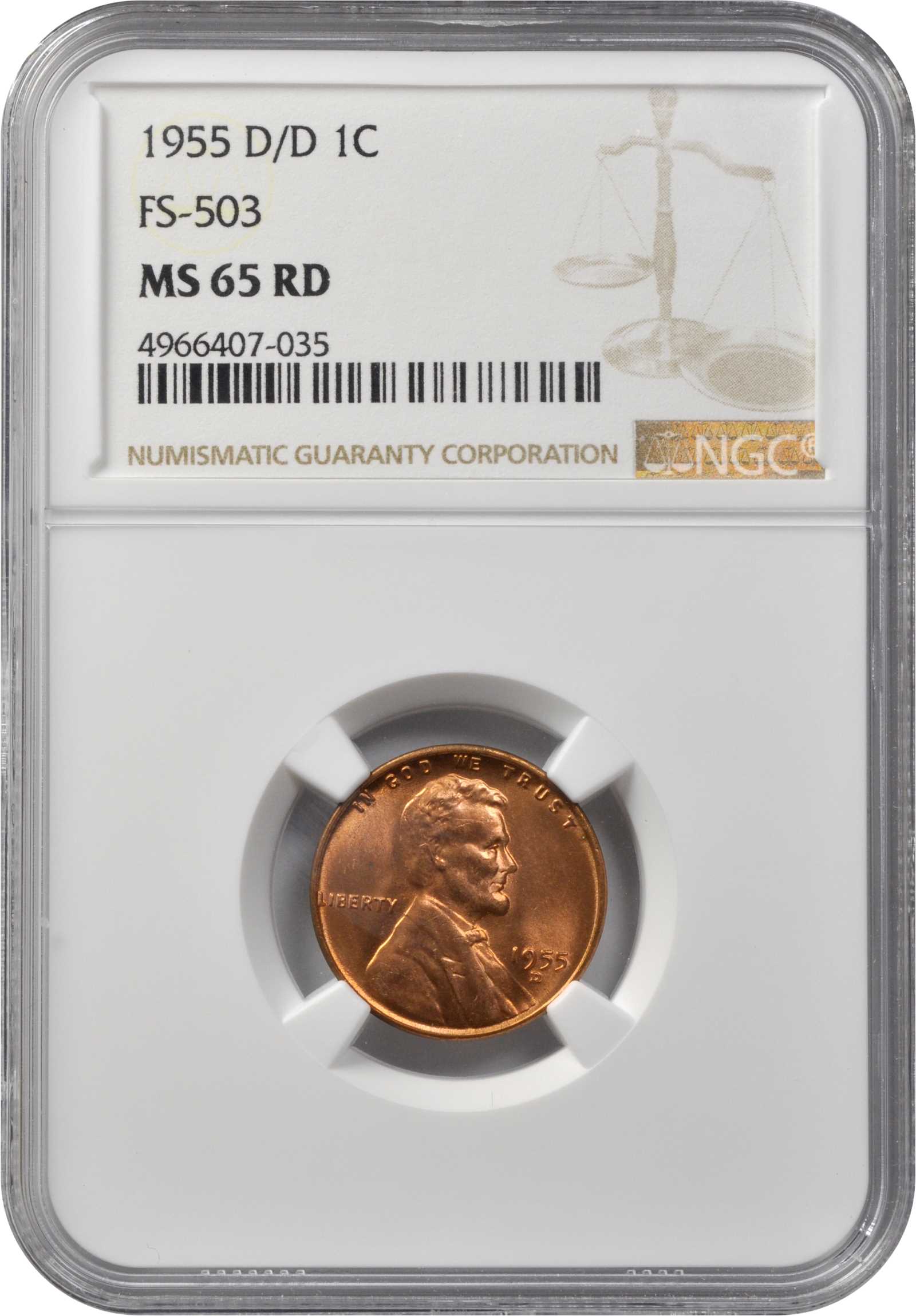1955-D 1c Repunched Mintmark, FS-503 MS RD MS64 RD thumbnail 8