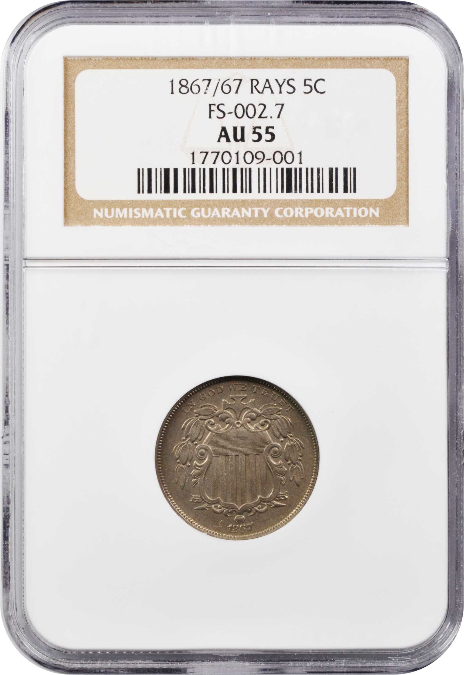 1867 5c Rays, Repunched Date, FS-303 MS60 thumbnail 4