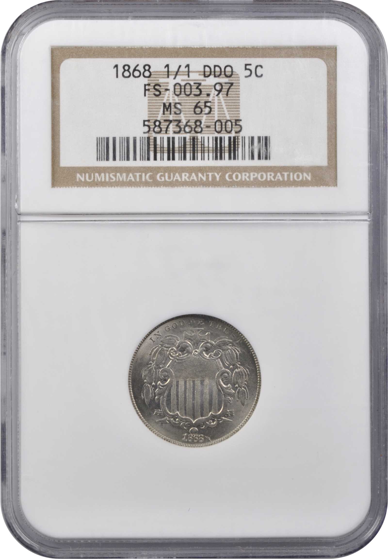 1868 5c Doubled Die Obverse, FS-107 AU50 CAC thumbnail 3