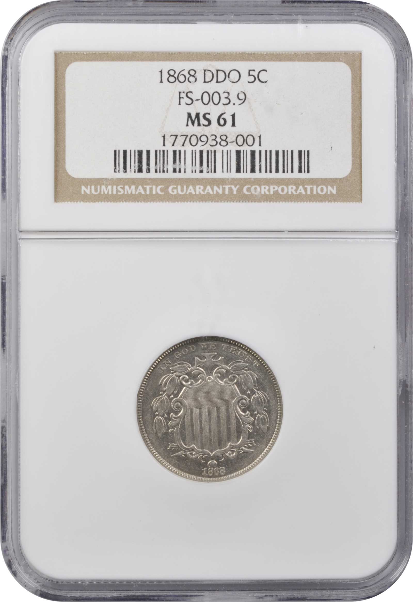 1868 5c Doubled Die Obverse, FS-104 AU58 thumbnail 3