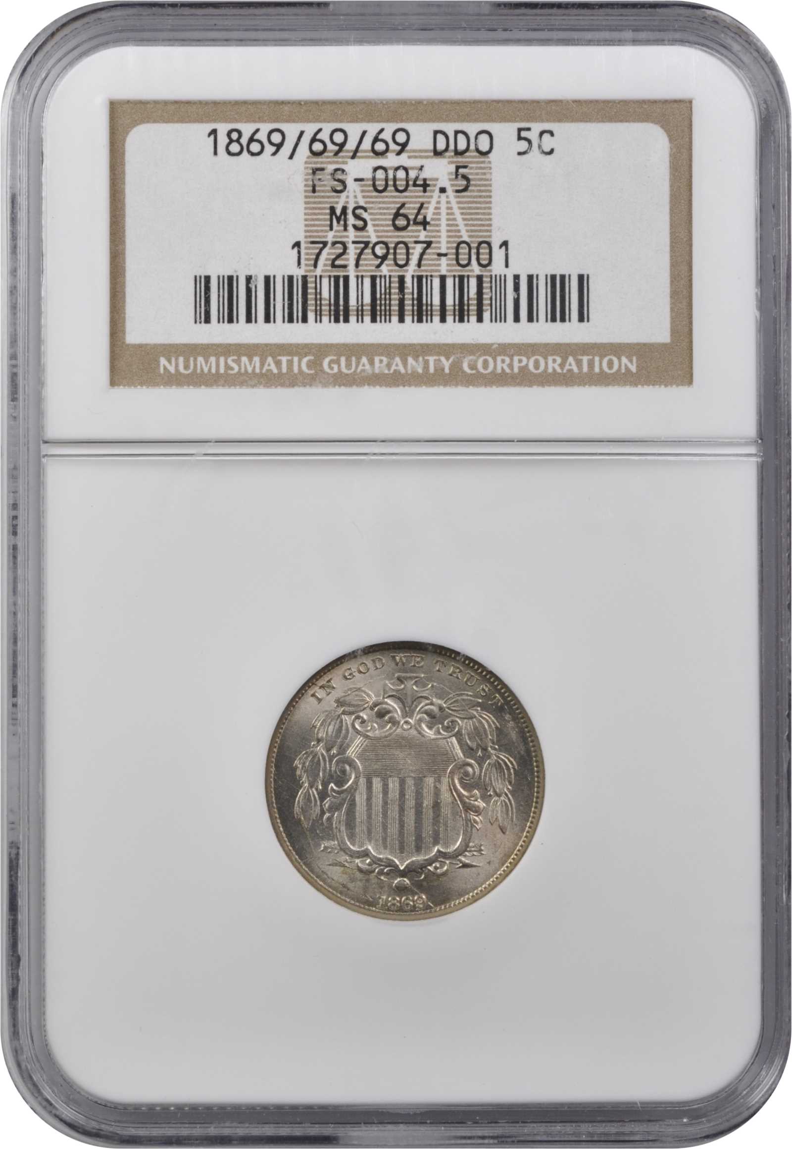 1869 5c Wide Date, DDO, FS-1102 AU50 thumbnail 3