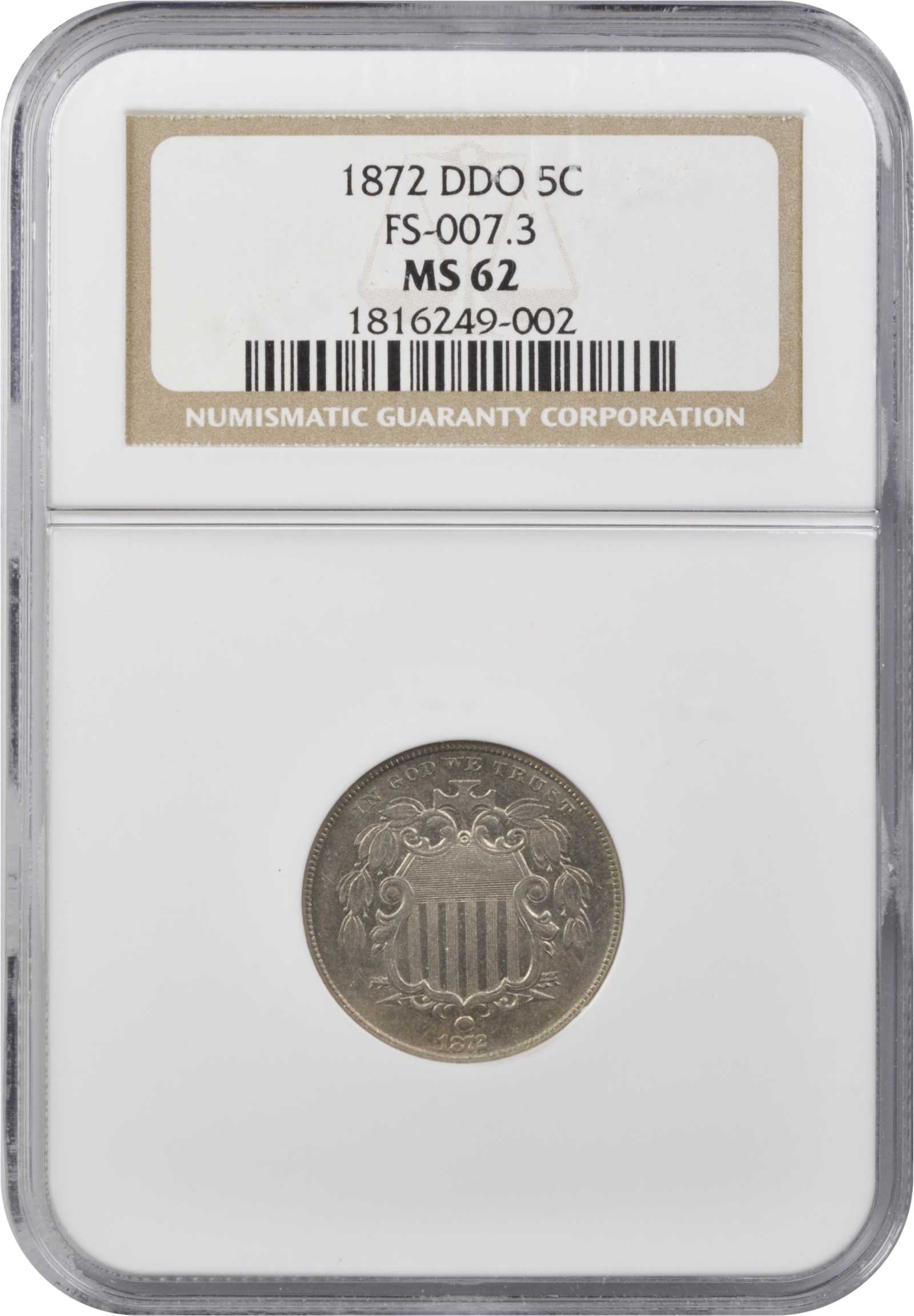 1872 5c Doubled Die Obverse, FS-104 G4 thumbnail 4