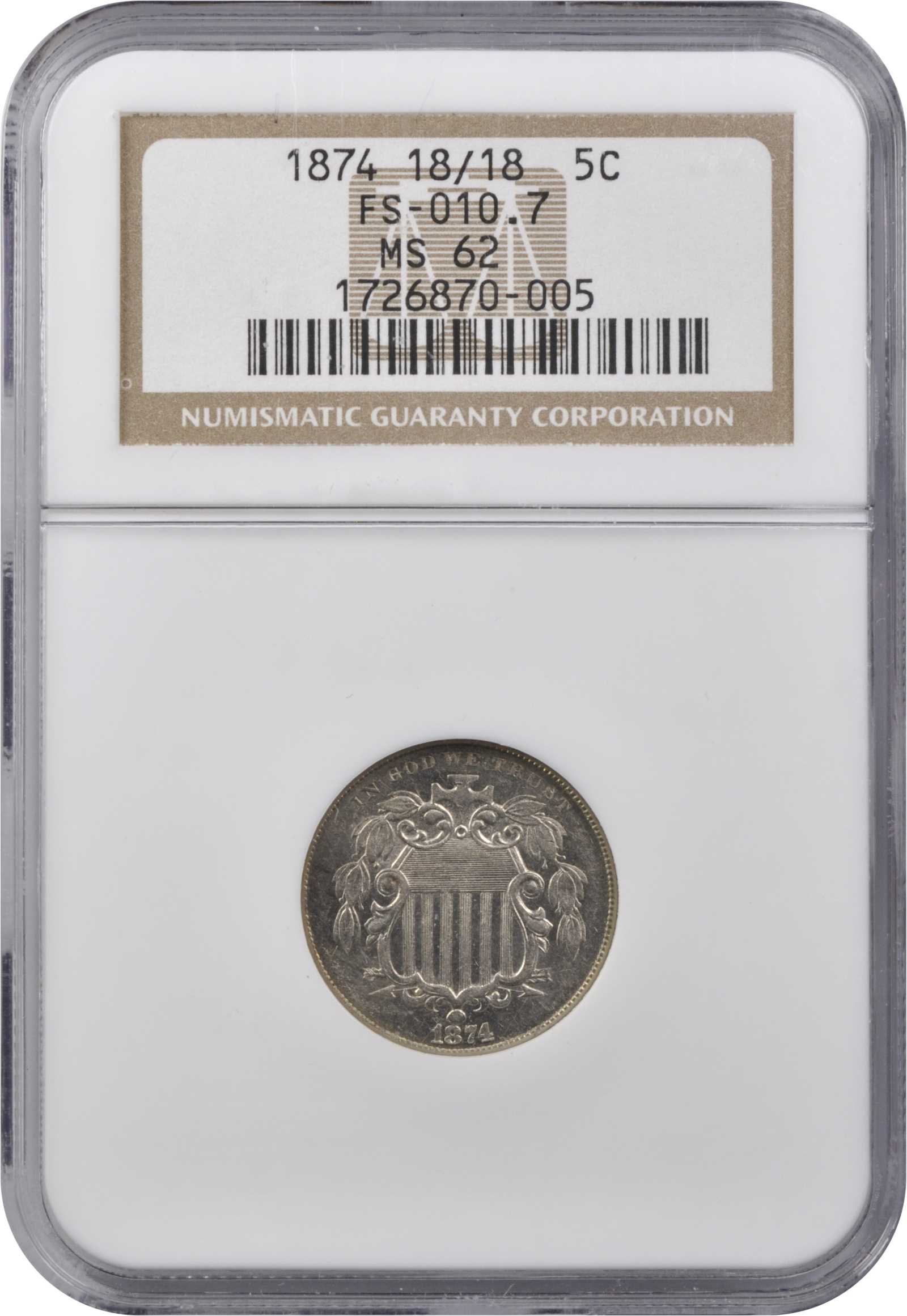 1874 5c Repunched Date, FS-301 AG3 CAC thumbnail 3
