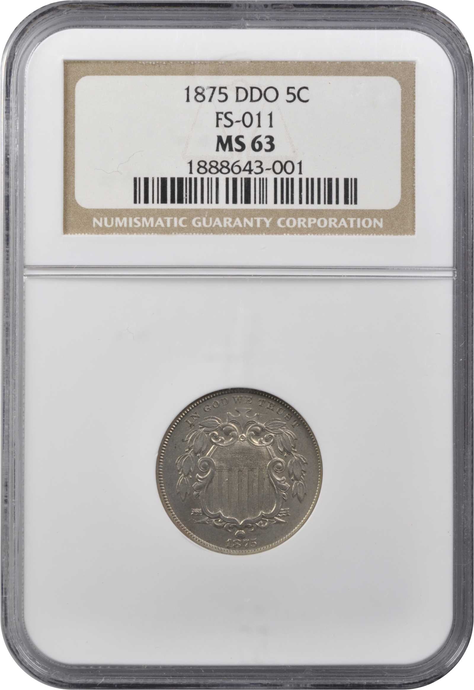 1875 5c Double Die Obverse, FS-101 MS64 thumbnail 3