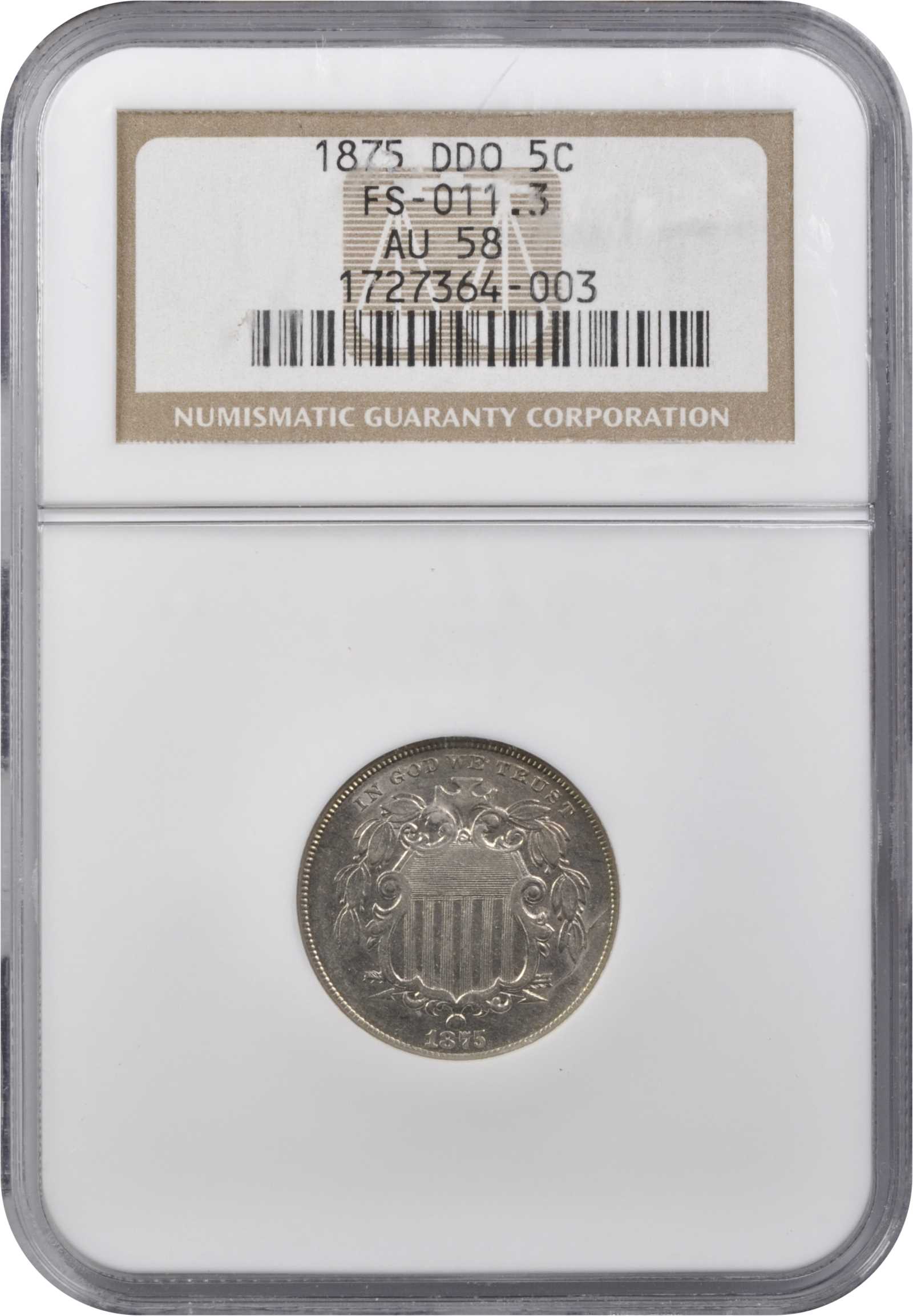1875 5c Double Die Obverse, FS-102 AG3 thumbnail 5