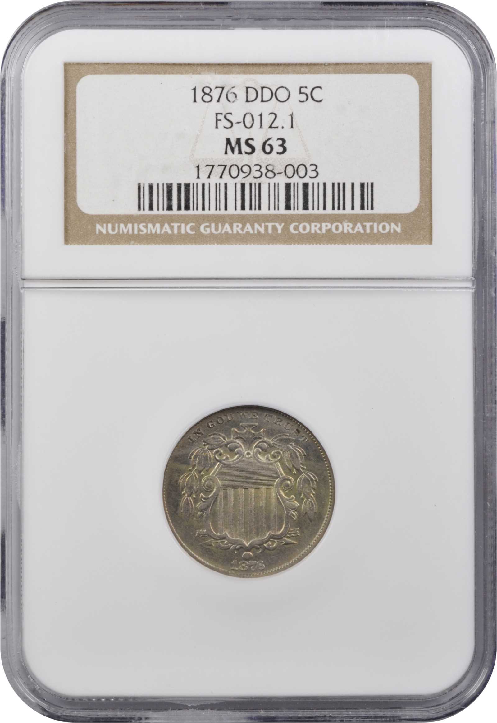 1876 5c Doubled Die Obverse, FS-102 XF45 thumbnail 3