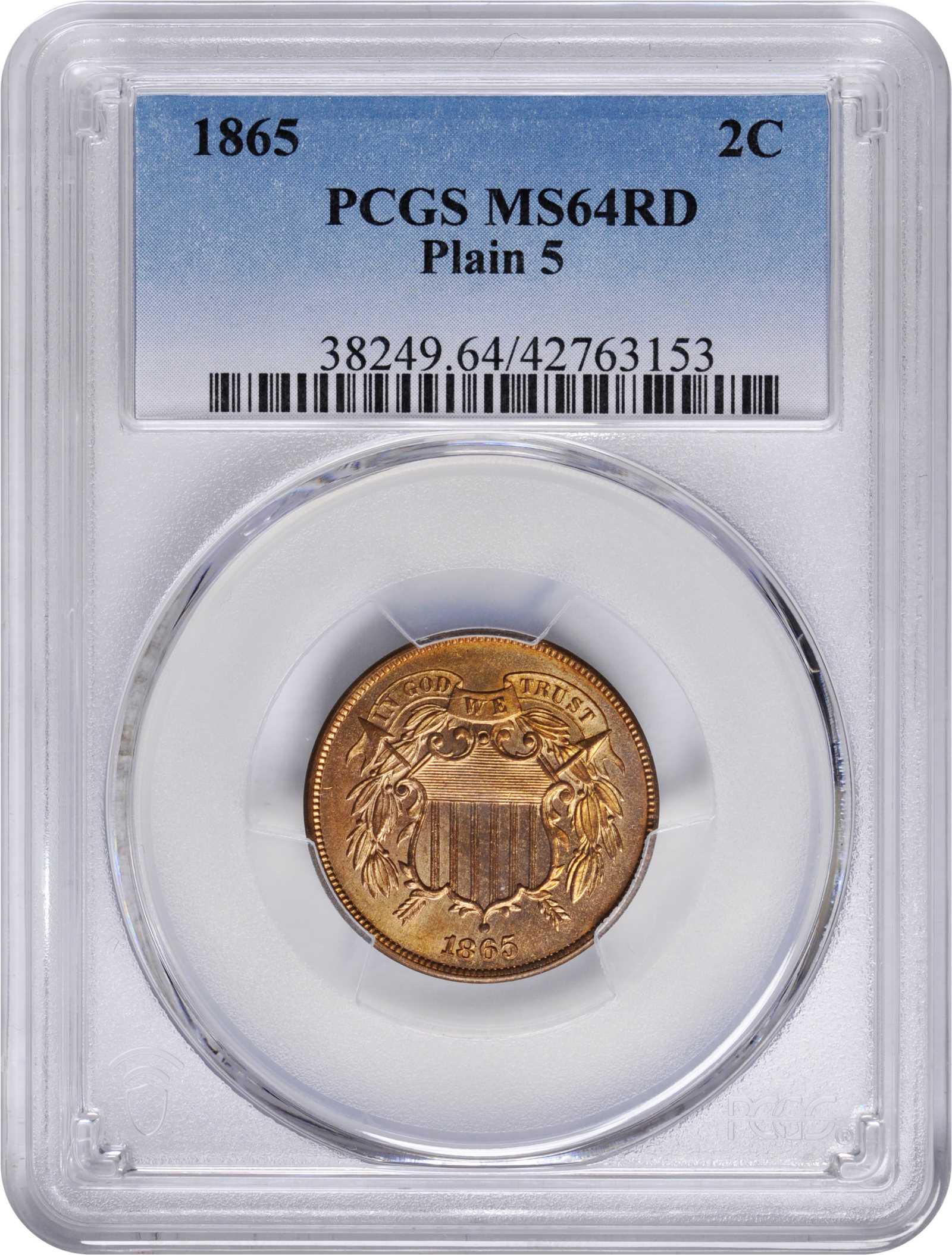 1865 2c Plain 5 MS RD MS61 RD CAC thumbnail 3