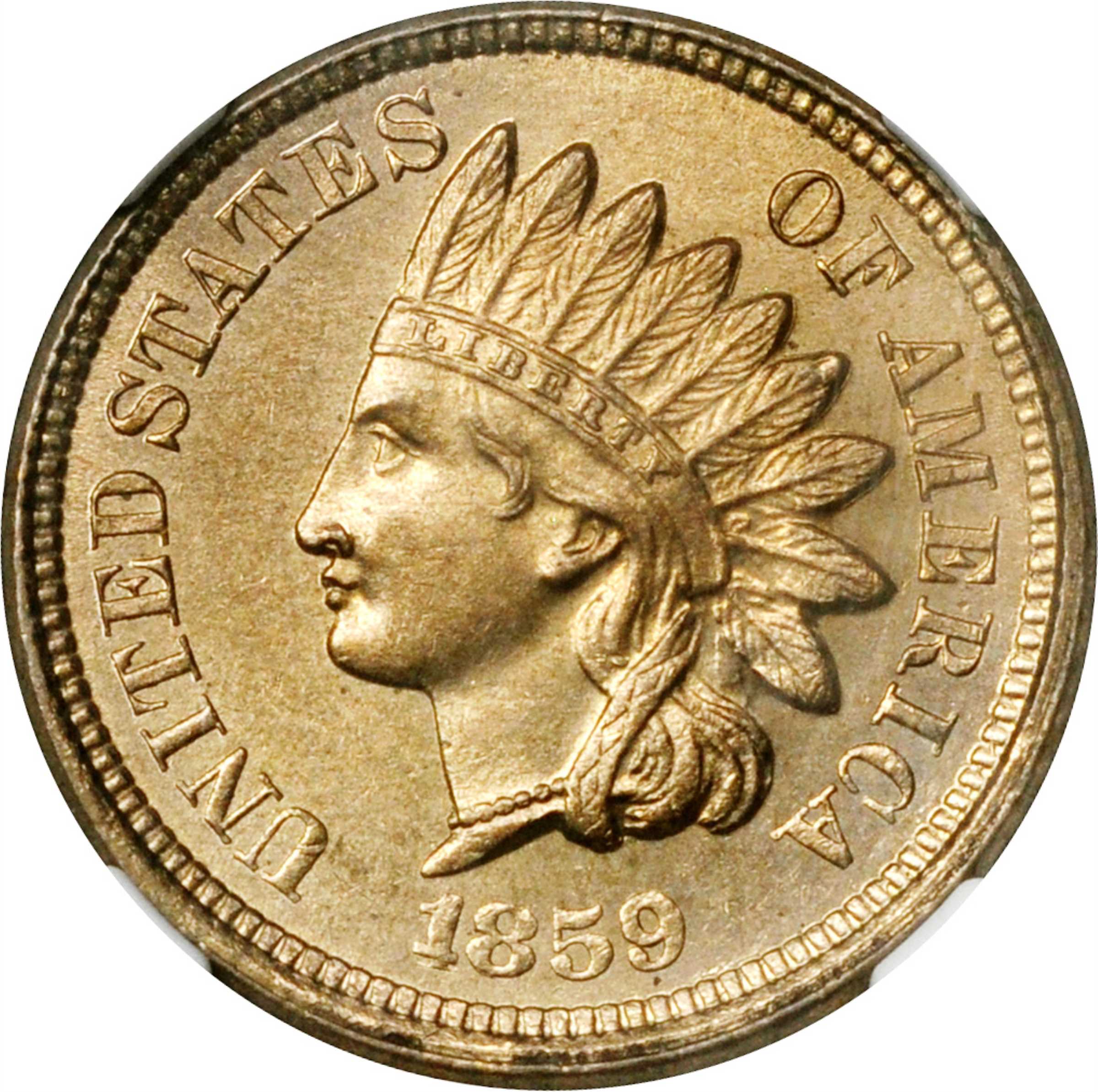 1859 Indian Cent. Snow-3, FS-303. Repunched Date. MS-65 (NGC).