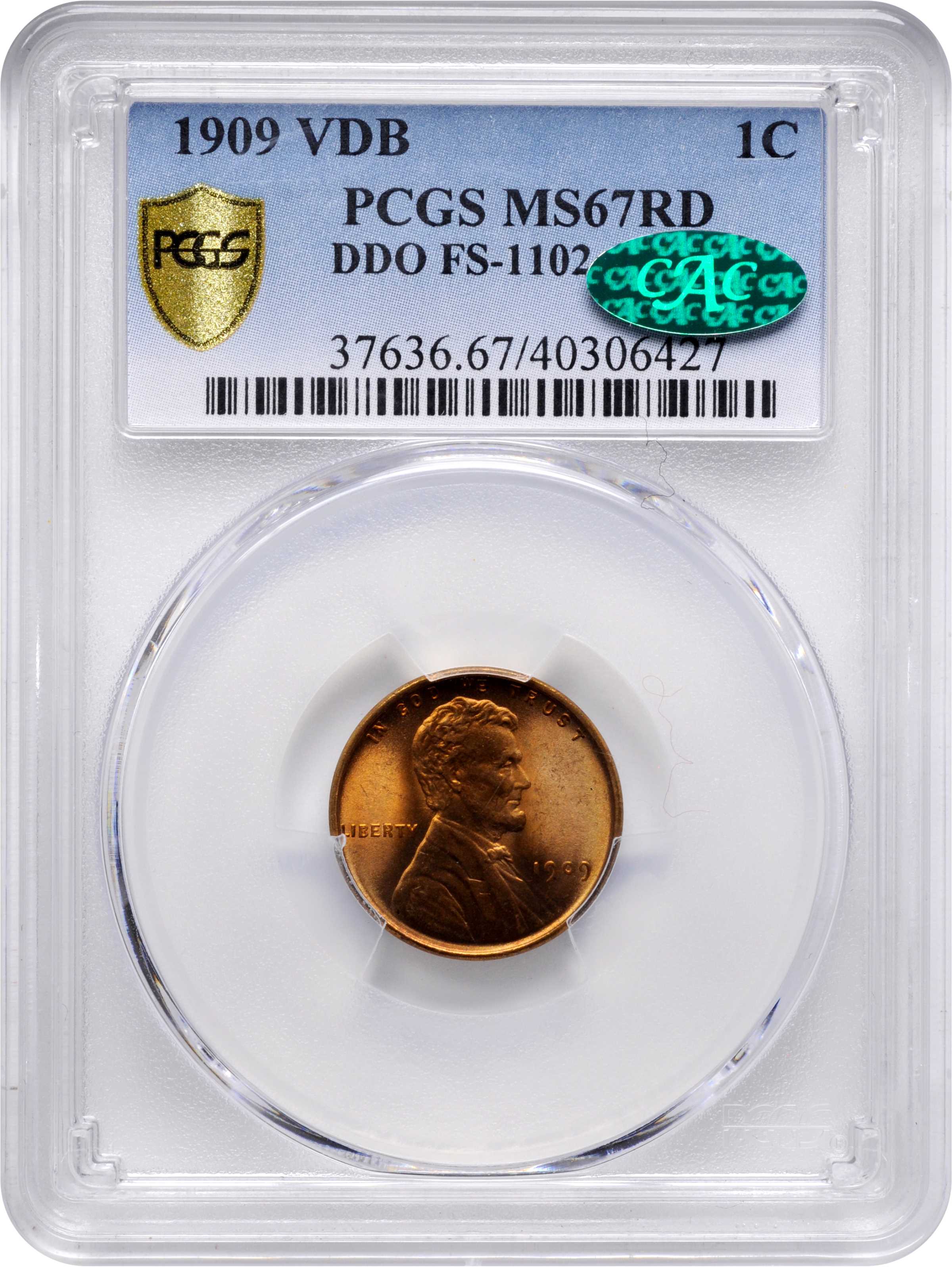 1909 VDB 1c Doubled Die Obverse, FS-1102 MS RD MS67 RD CAC thumbnail 3